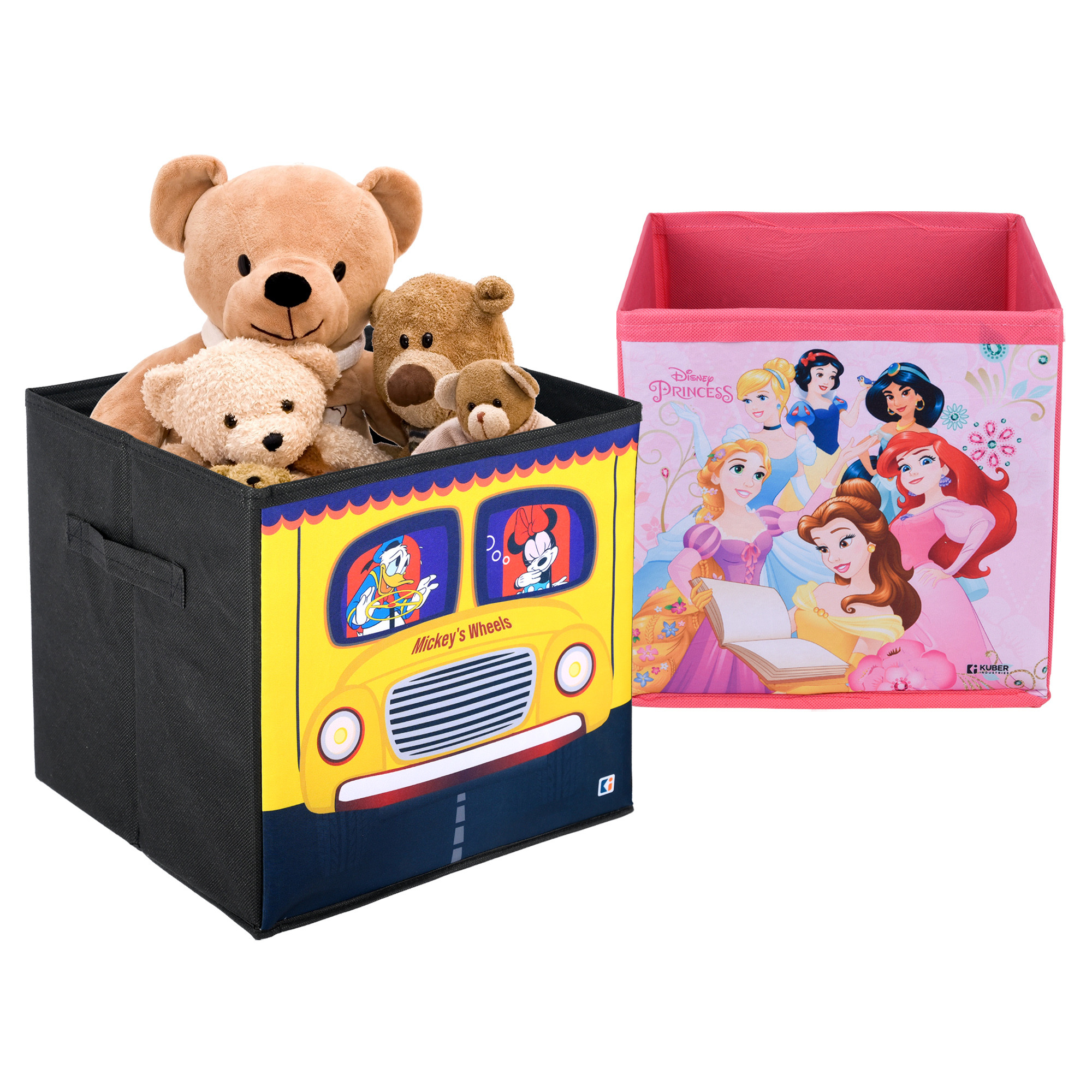 Kuber Industries Storage Box | Square Toy Storage Box | Wardrobe Organizer for Clothes-Books-Toys-Stationary | Drawer Organizer Box with Handle | Disney-Print | Yellow & Pink