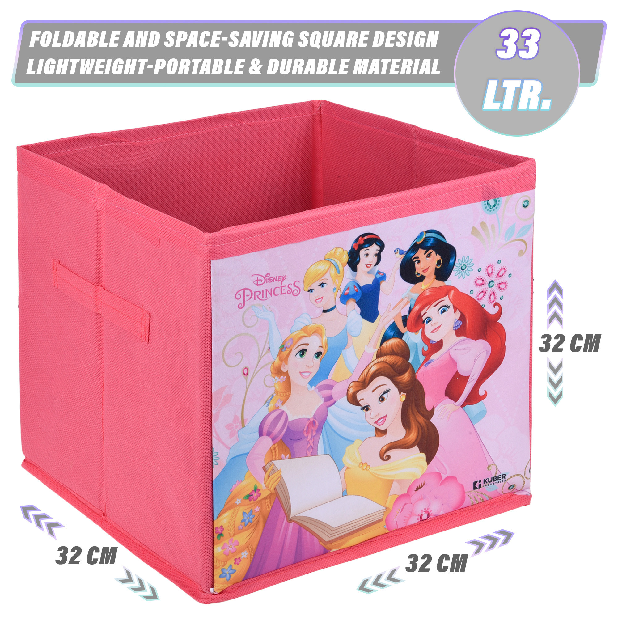 Kuber Industries Storage Box | Square Toy Storage Box | Wardrobe Organizer for Clothes-Books-Toys-Stationary | Drawer Organizer Box with Handle | Disney-Print | Yellow & Pink