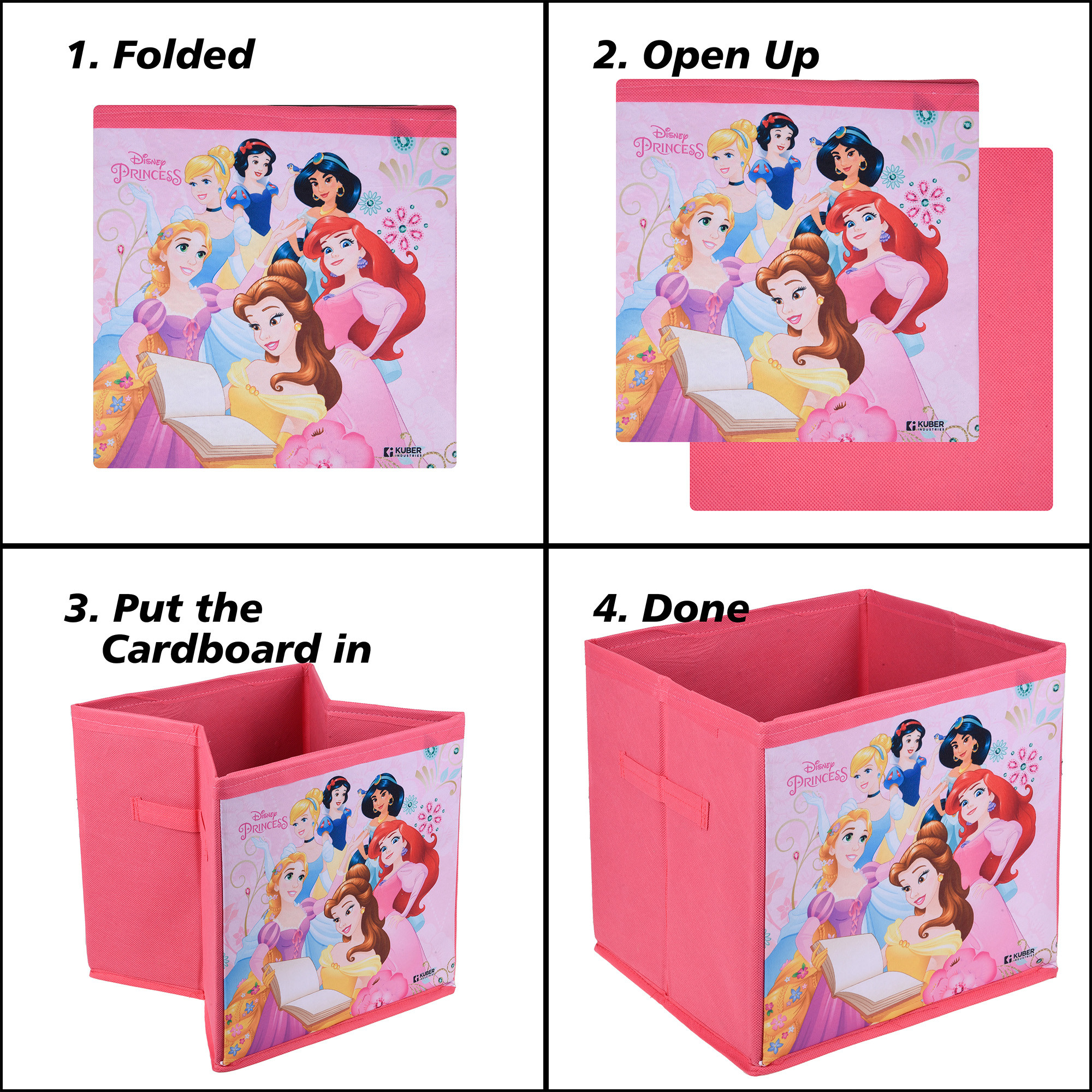 Kuber Industries Storage Box | Square Toy Storage Box | Wardrobe Organizer for Clothes-Books-Toys-Stationary | Drawer Organizer Box with Handle | Disney-Print | Yellow & Pink