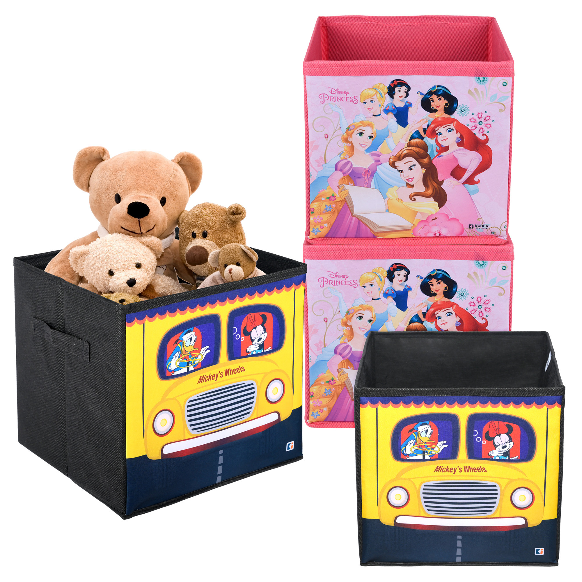 Kuber Industries Storage Box | Square Toy Storage Box | Wardrobe Organizer for Clothes-Books-Toys-Stationary | Drawer Organizer Box with Handle | Disney-Print | Yellow & Pink