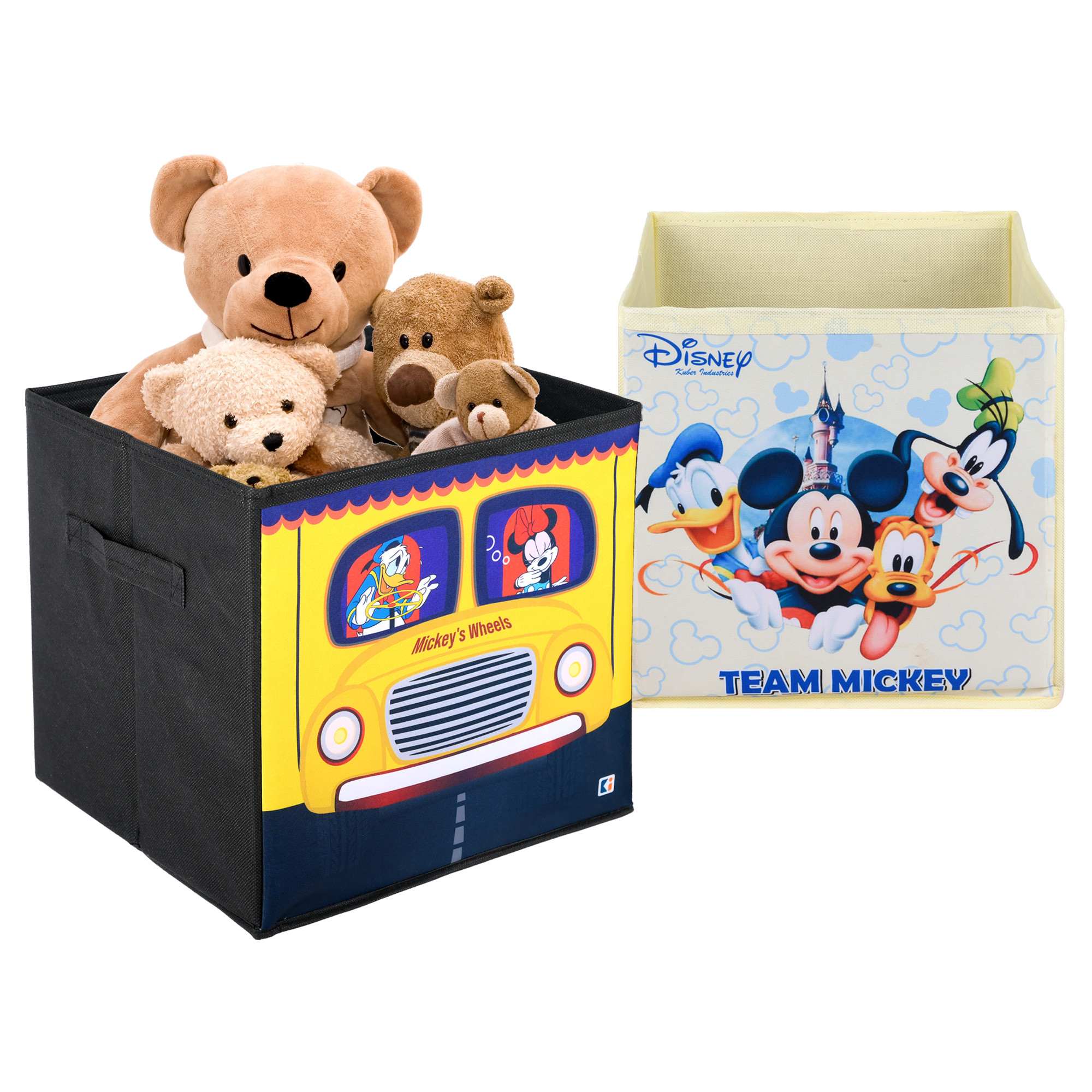 Kuber Industries Storage Box | Square Toy Storage Box | Wardrobe Organizer for Clothes-Books-Toys-Stationary | Drawer Organizer Box with Handle | Disney-Print | Yellow & Cream
