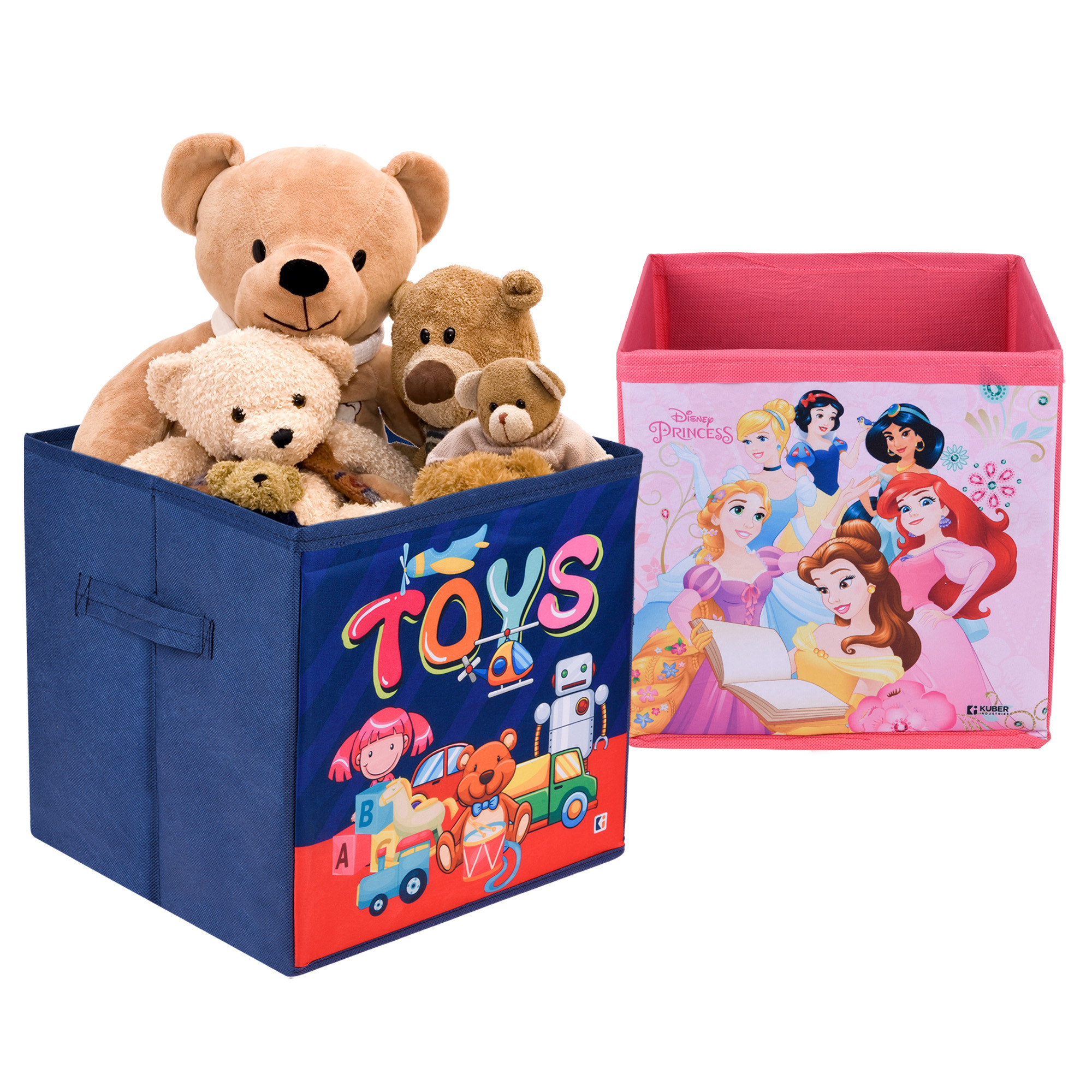 Kuber Industries Storage Box | Square Toy Storage Box | Wardrobe Organizer for Clothes-Books-Toys-Stationary | Drawer Organizer Box with Handle | Disney-Print | Navy Blue & Pink
