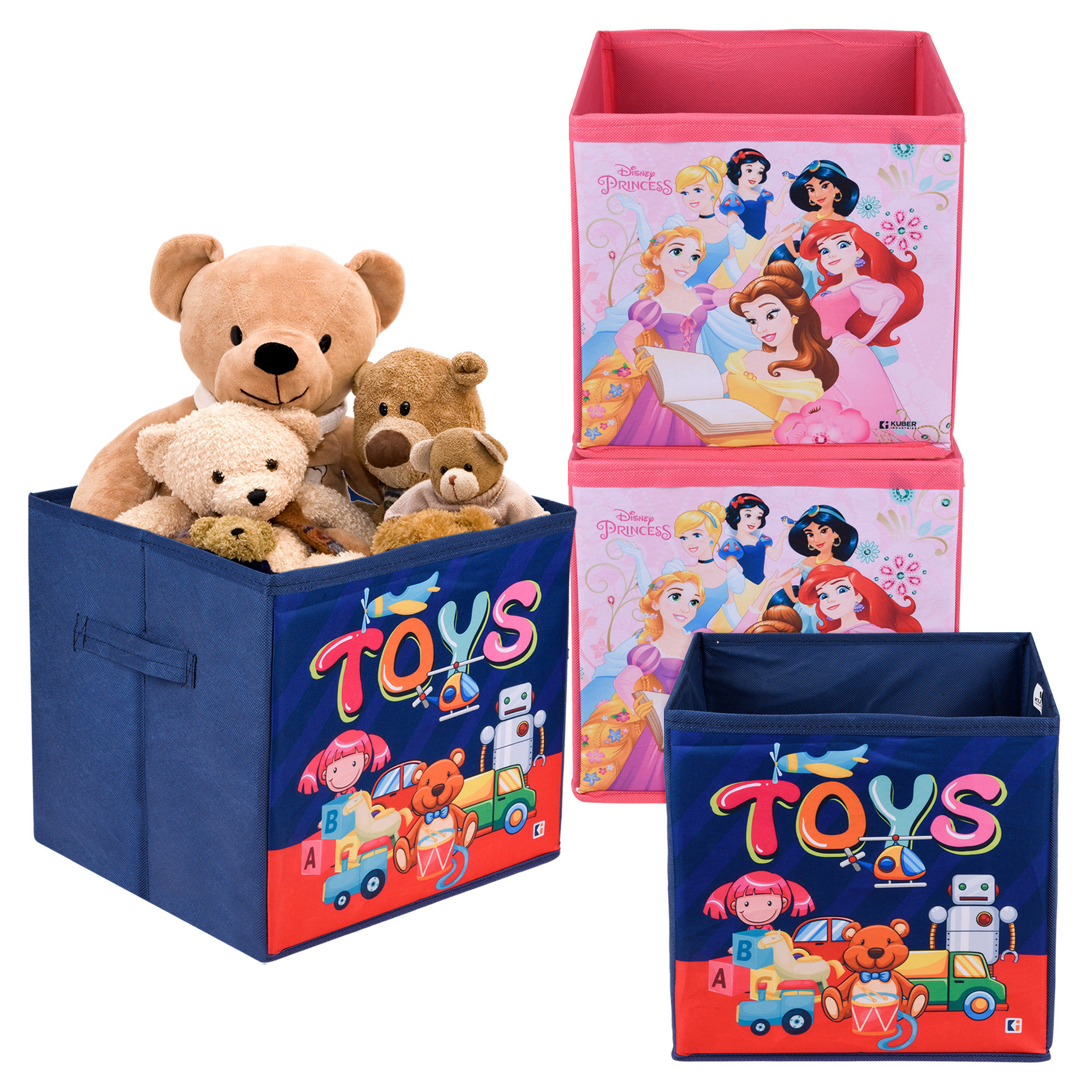 Kuber Industries Storage Box | Square Toy Storage Box | Wardrobe Organizer for Clothes-Books-Toys-Stationary | Drawer Organizer Box with Handle | Disney-Print | Navy Blue & Pink