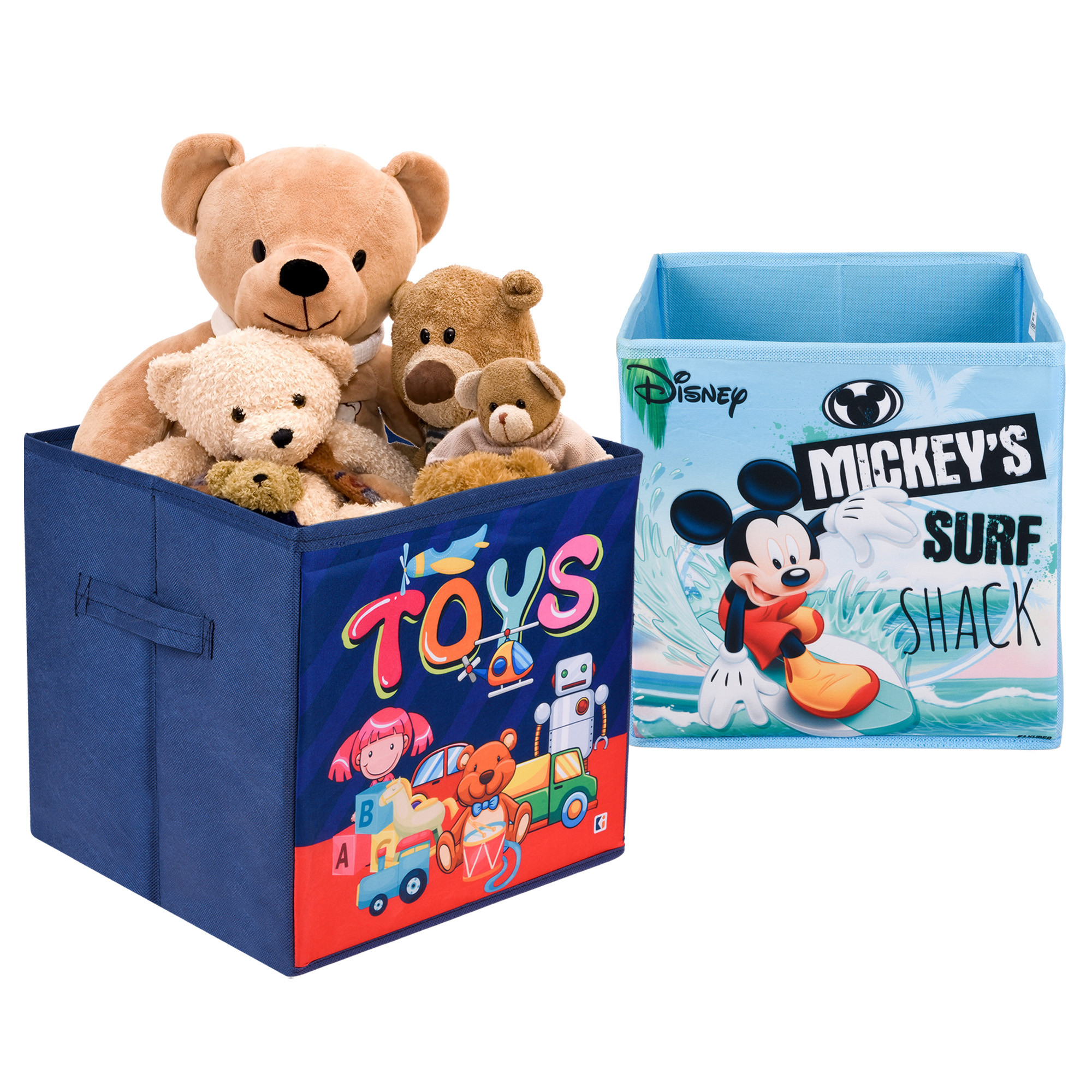 Kuber Industries Storage Box | Square Toy Storage Box | Wardrobe Organizer for Clothes-Books-Toys-Stationary | Drawer Organizer Box with Handle | Disney-Print | Navy Blue & Sky Blue