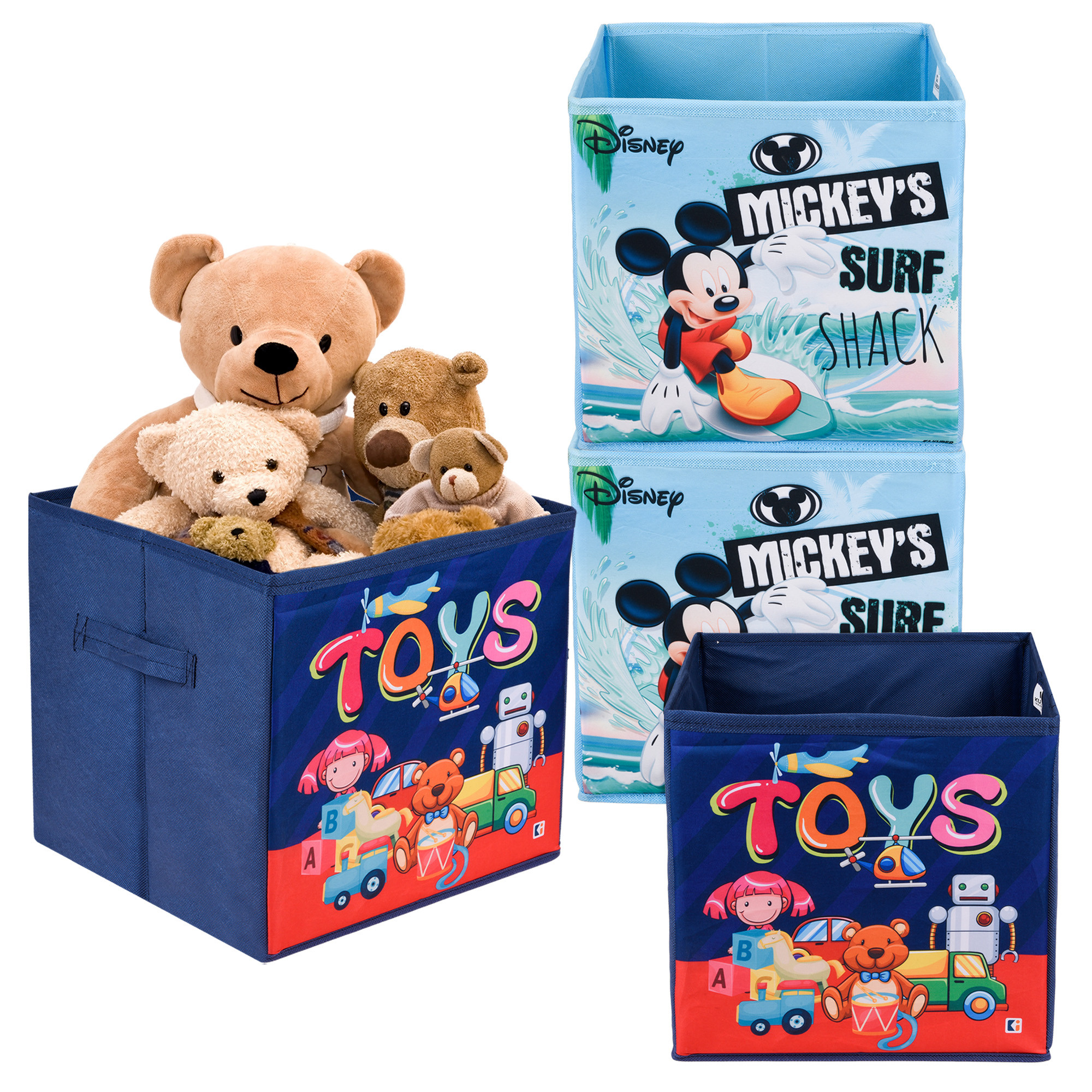 Kuber Industries Storage Box | Square Toy Storage Box | Wardrobe Organizer for Clothes-Books-Toys-Stationary | Drawer Organizer Box with Handle | Disney-Print | Navy Blue & Sky Blue