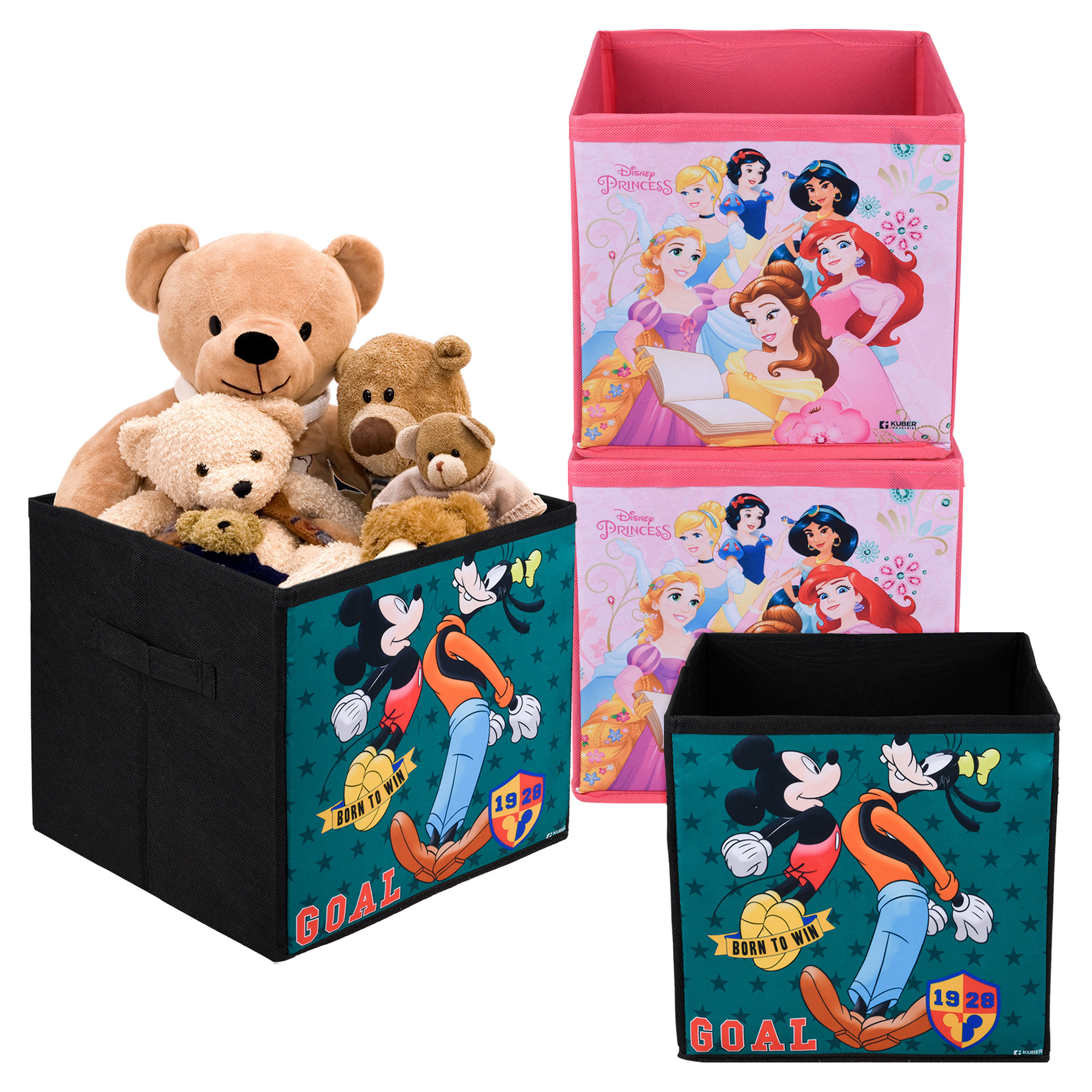 Kuber Industries Storage Box | Square Toy Storage Box | Wardrobe Organizer for Clothes-Books-Toys-Stationary | Drawer Organizer Box with Handle | Disney-Print | Black & Pink
