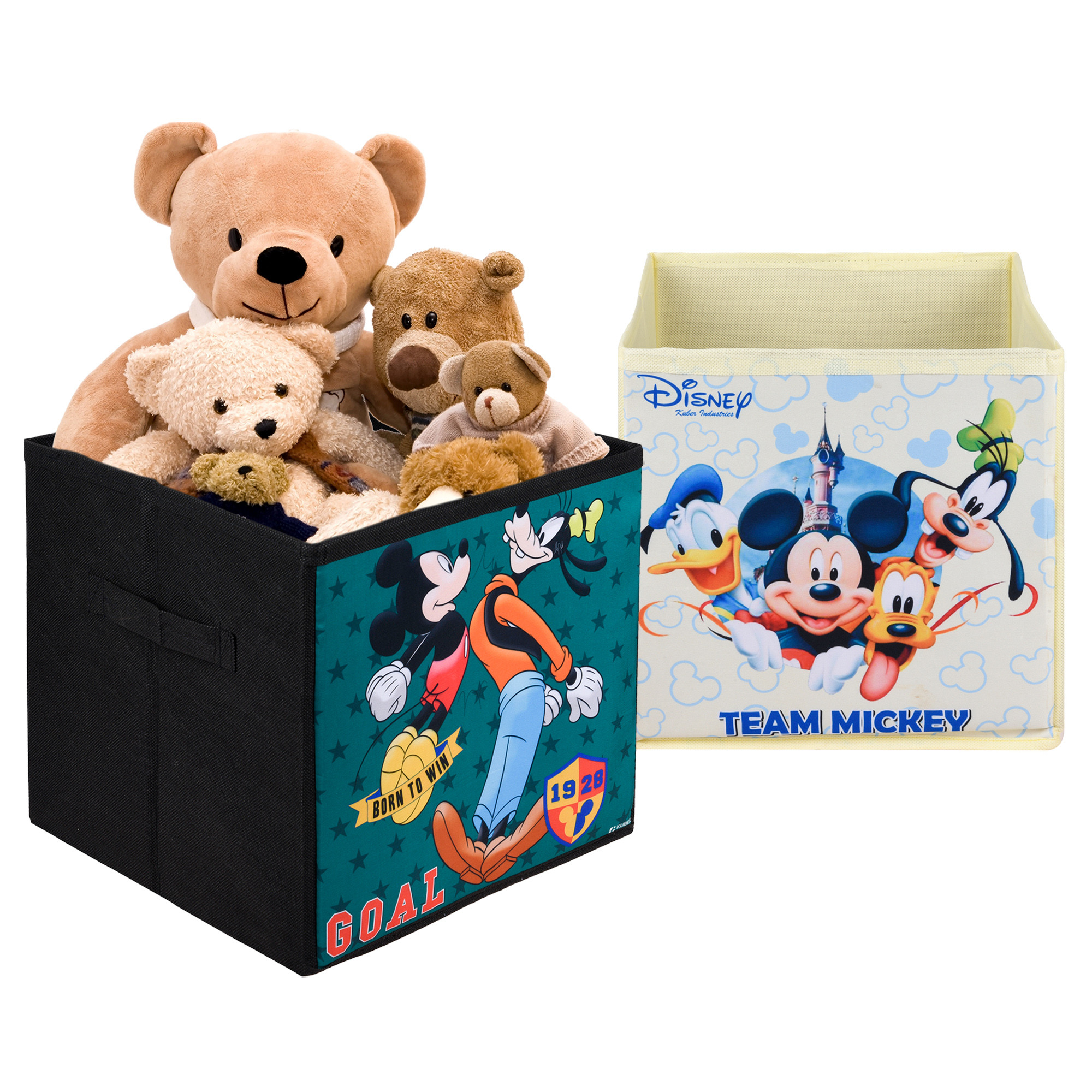 Kuber Industries Storage Box | Square Toy Storage Box | Wardrobe Organizer for Clothes-Books-Toys-Stationary | Drawer Organizer Box with Handle | Disney-Print | Black & Cream