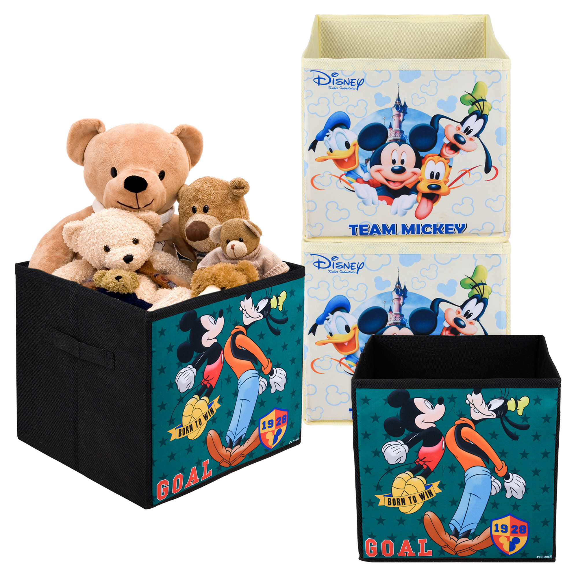 Kuber Industries Storage Box | Square Toy Storage Box | Wardrobe Organizer for Clothes-Books-Toys-Stationary | Drawer Organizer Box with Handle | Disney-Print | Black & Cream