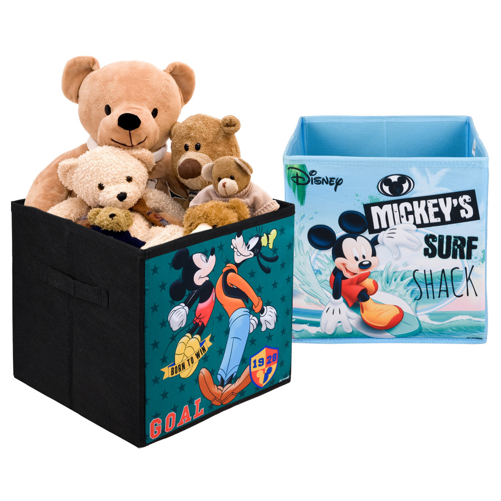 Kuber Industries Storage Box | Square Toy Storage Box | Wardrobe Organizer for Clothes-Books-Toys-Stationary | Drawer Organizer Box with Handle | Disney-Print | Black &amp; Sky Blue
