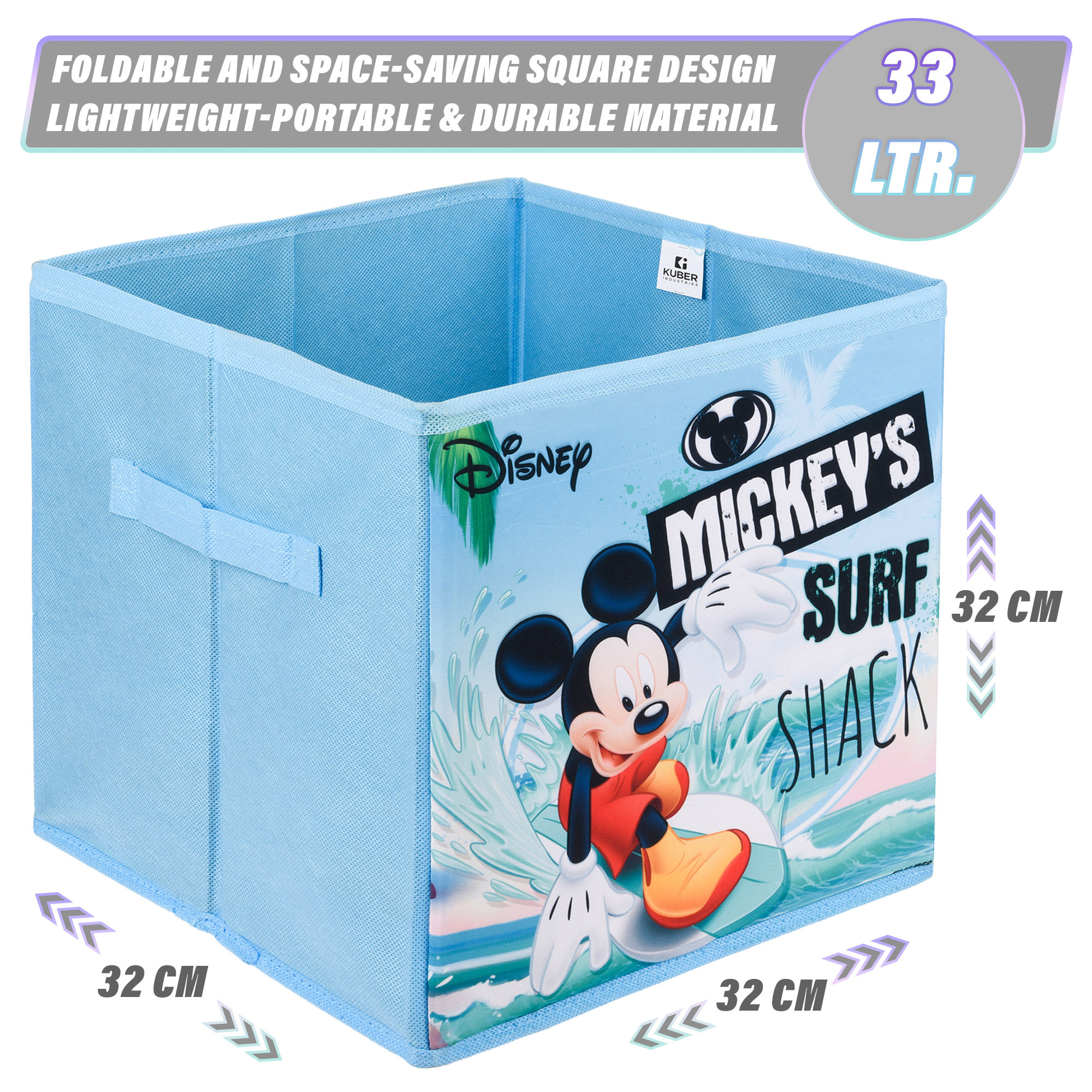 Kuber Industries Storage Box | Square Toy Storage Box | Wardrobe Organizer for Clothes-Books-Toys-Stationary | Drawer Organizer Box with Handle | Disney-Print | Black & Sky Blue