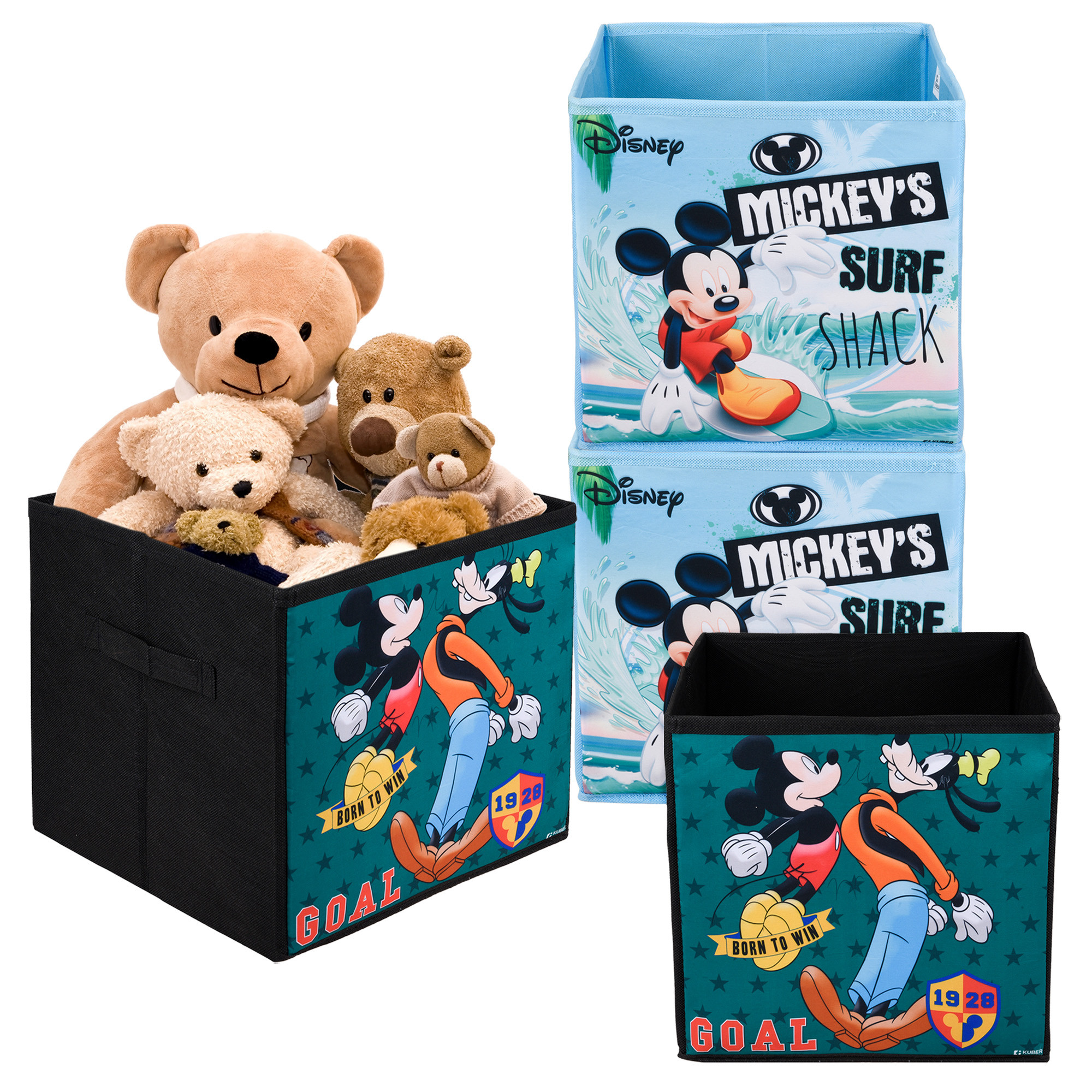 Kuber Industries Storage Box | Square Toy Storage Box | Wardrobe Organizer for Clothes-Books-Toys-Stationary | Drawer Organizer Box with Handle | Disney-Print | Black & Sky Blue
