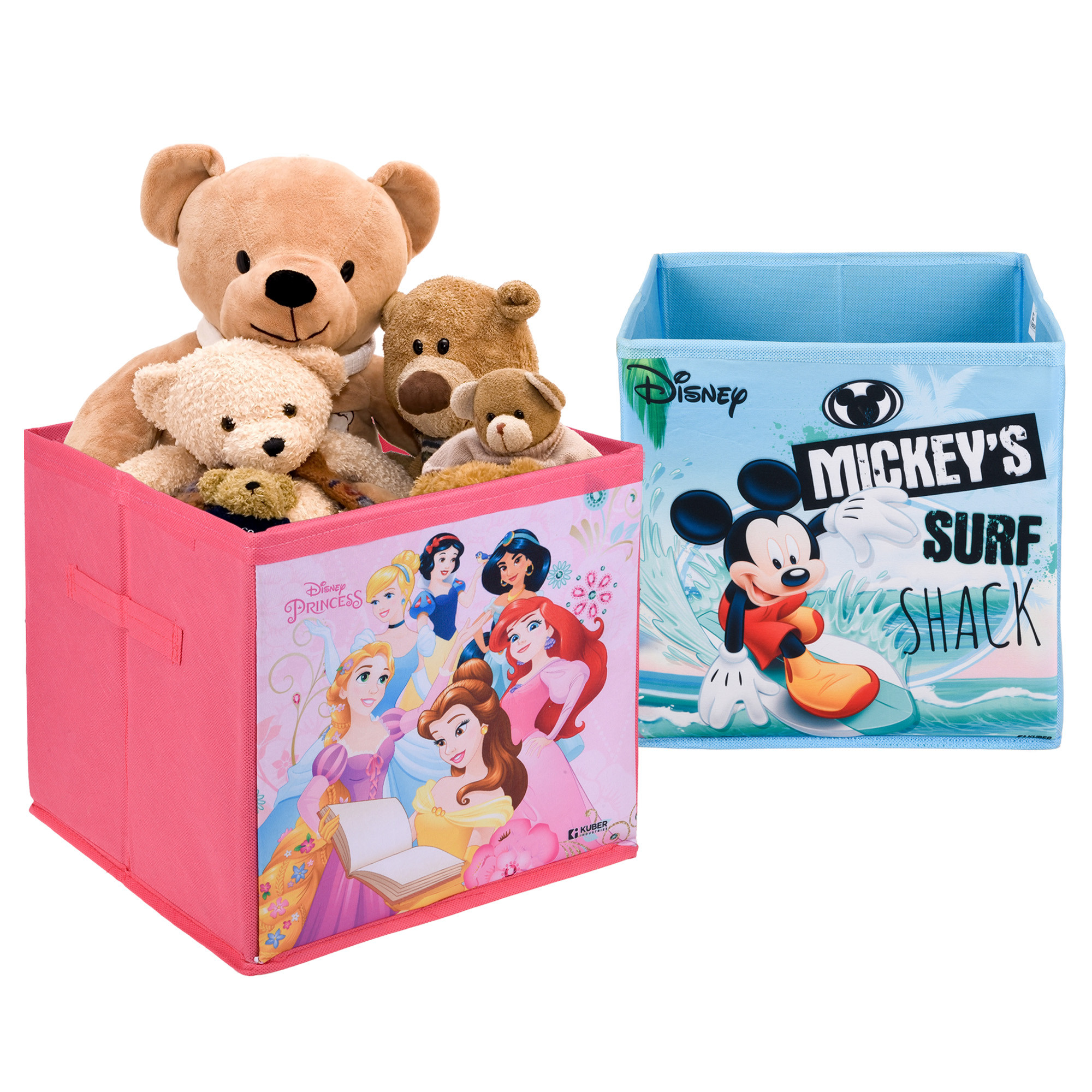 Kuber Industries Storage Box | Square Toy Storage Box | Wardrobe Organizer for Clothes-Books-Toys-Stationary | Drawer Organizer Box with Handle | Disney-Print | Pink & Sky Blue