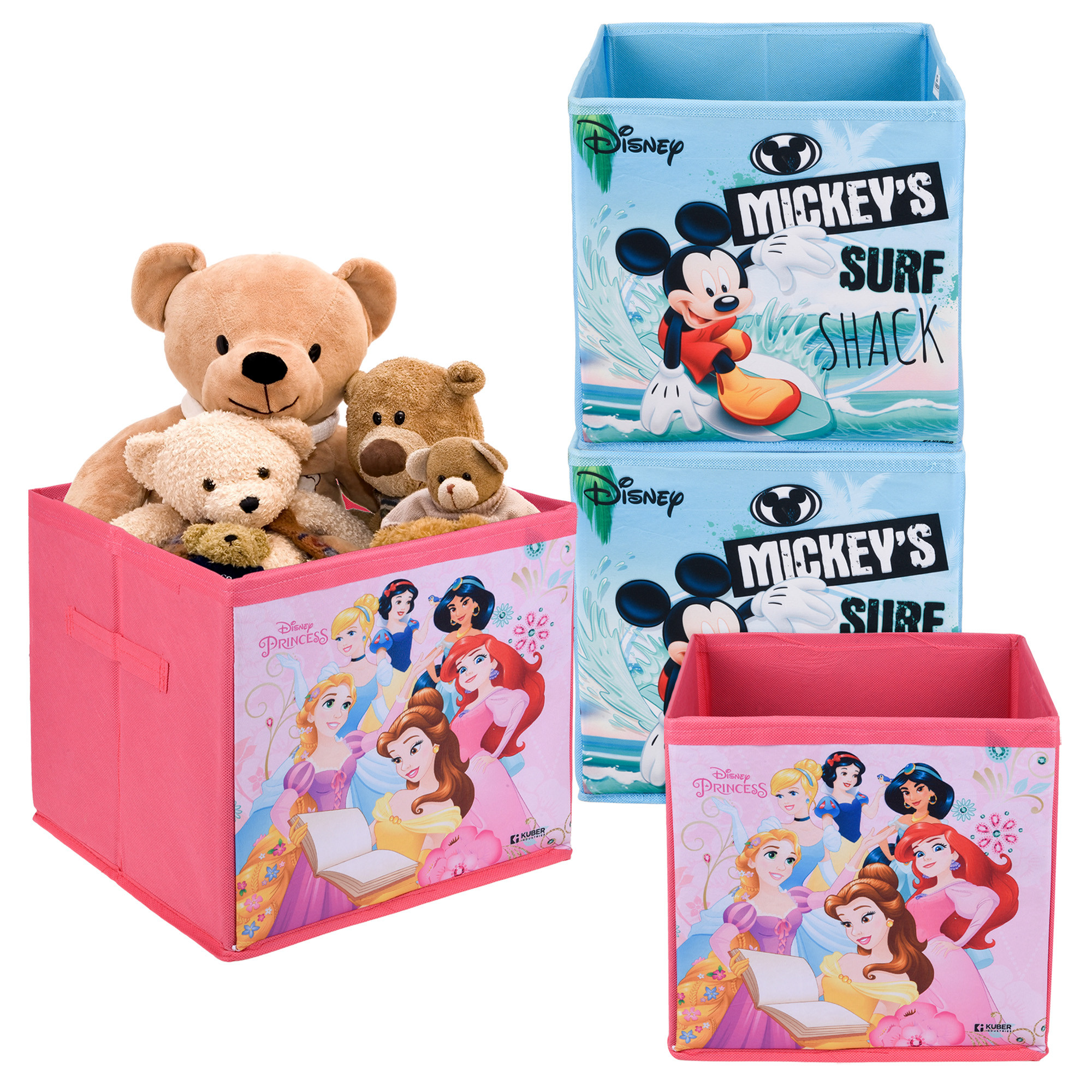 Kuber Industries Storage Box | Square Toy Storage Box | Wardrobe Organizer for Clothes-Books-Toys-Stationary | Drawer Organizer Box with Handle | Disney-Print | Pink & Sky Blue