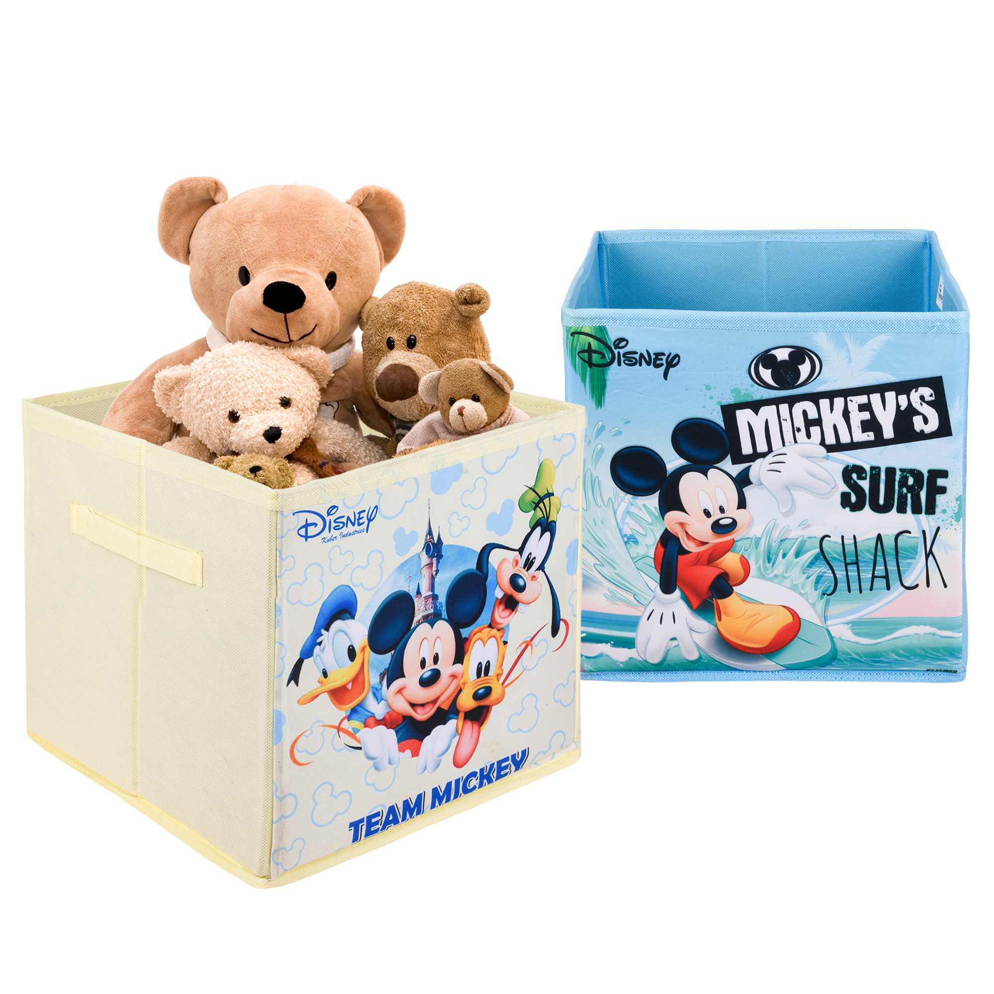 Kuber Industries Storage Box | Square Toy Storage Box | Wardrobe Organizer for Clothes-Books-Toys-Stationary | Drawer Organizer Box with Handle | Disney-Print | Cream & Sky Blue