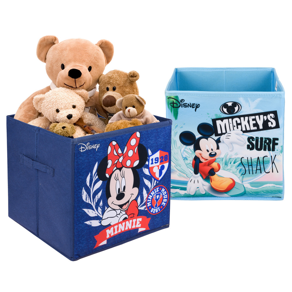 Kuber Industries Storage Box | Square Toy Storage Box | Wardrobe Organizer for Clothes-Books-Toys-Stationary | Drawer Organizer Box with Handle | Disney-Print | Navy Blue &amp; Sky Blue