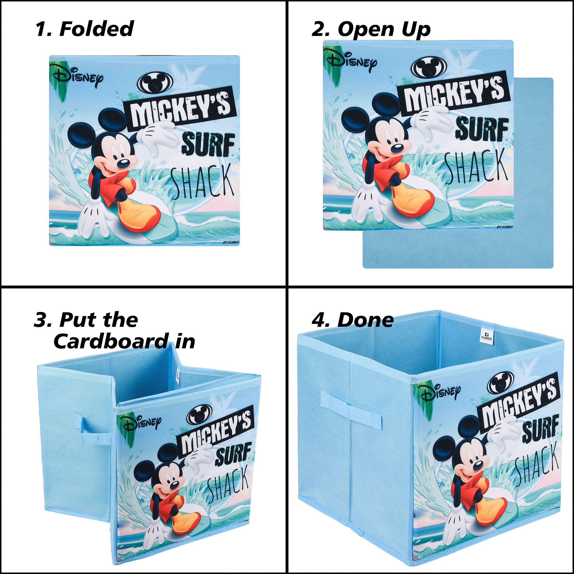 Kuber Industries Storage Box | Square Toy Storage Box | Wardrobe Organizer for Clothes-Books-Toys-Stationary | Drawer Organizer Box with Handle | Disney-Print | Navy Blue & Sky Blue