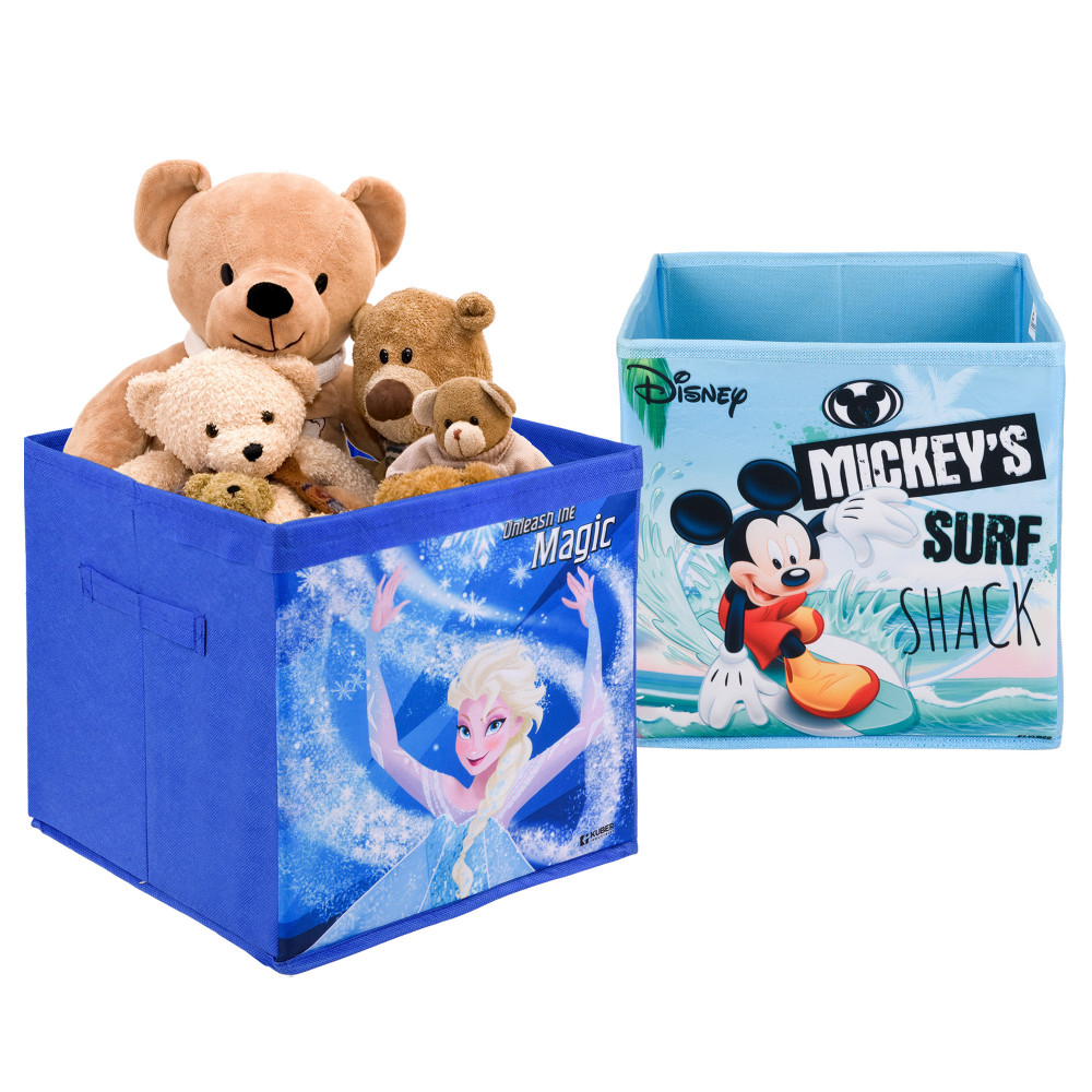 Kuber Industries Storage Box | Square Toy Storage Box | Wardrobe Organizer for Clothes-Books-Toys-Stationary | Drawer Organizer Box with Handle | Disney-Print | Blue &amp; Sky Blue
