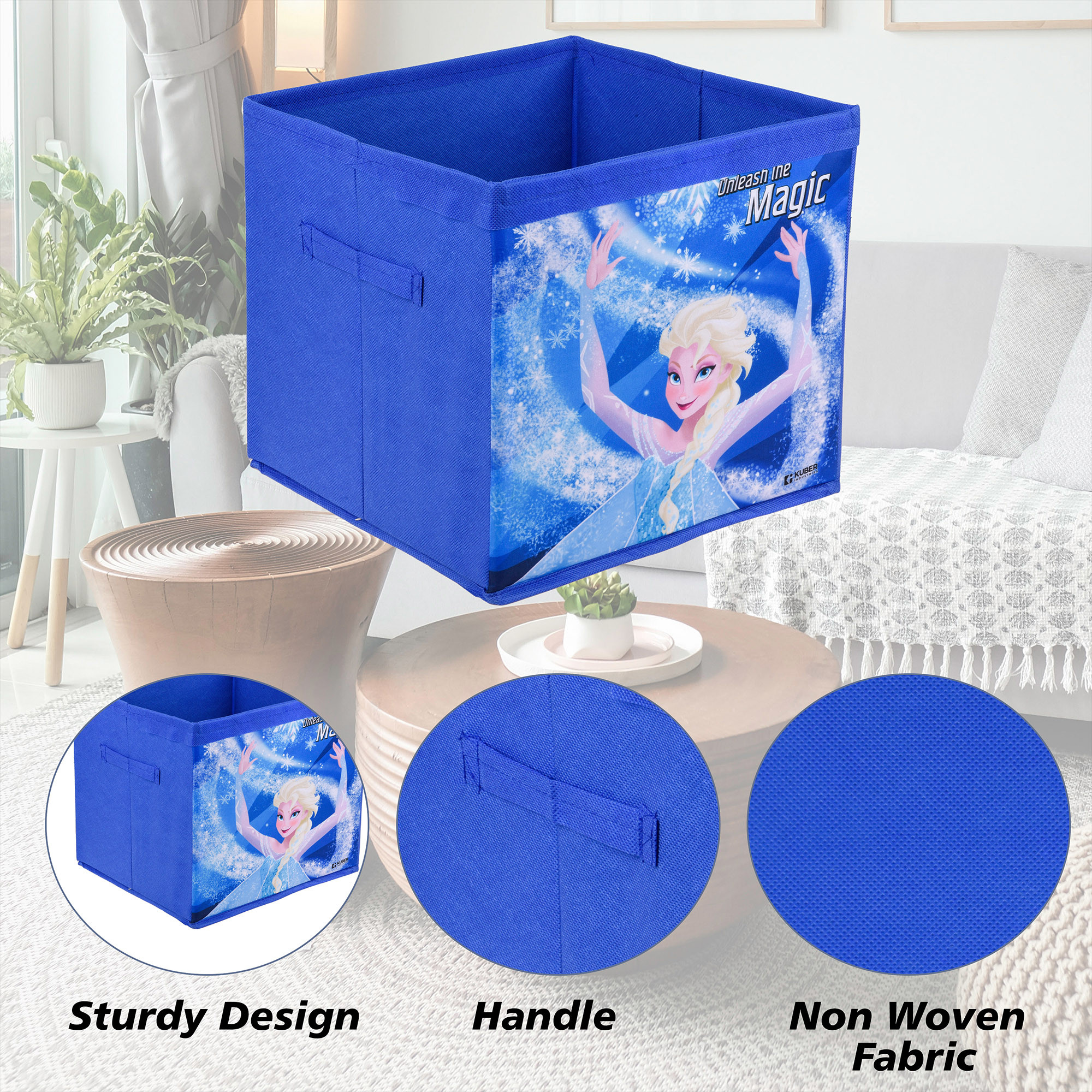 Kuber Industries Storage Box | Square Toy Storage Box | Wardrobe Organizer for Clothes-Books-Toys-Stationary | Drawer Organizer Box with Handle | Disney-Print | Blue & Sky Blue