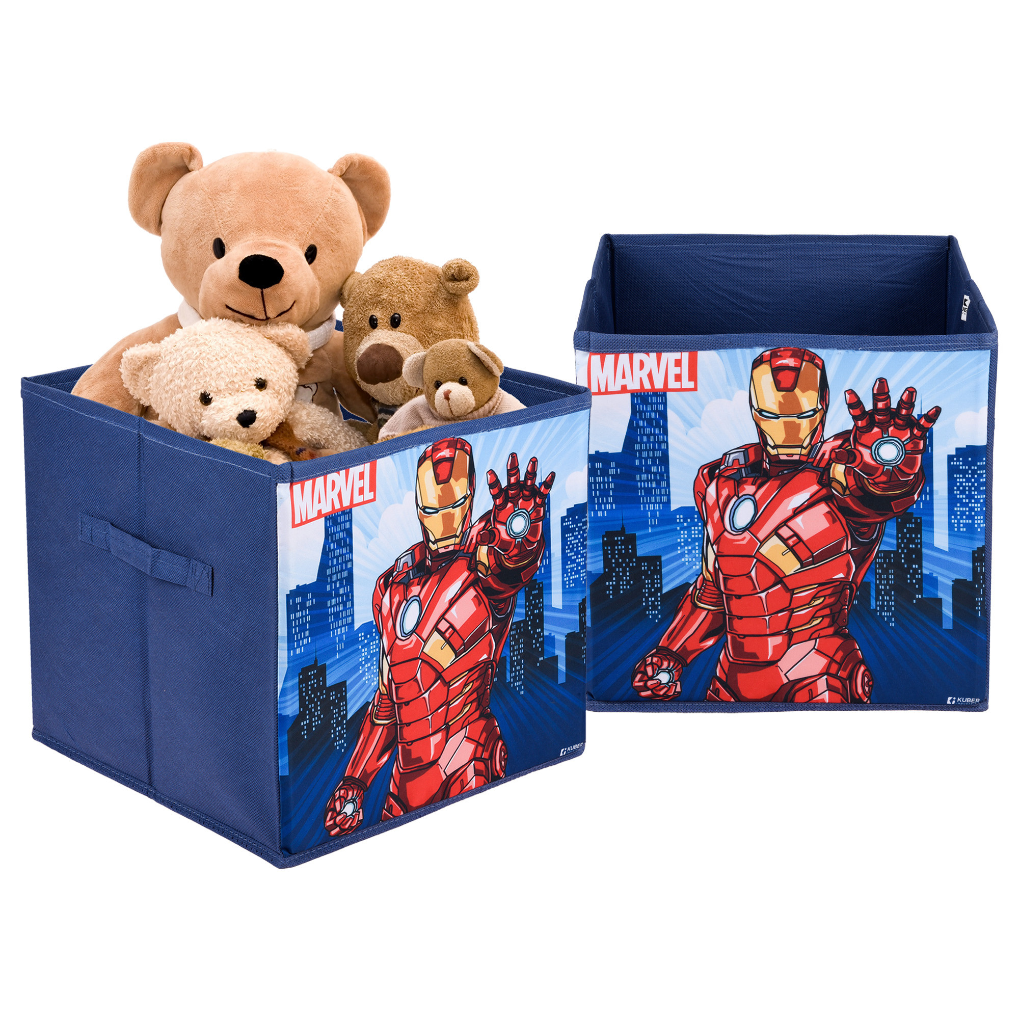 Kuber Industries Storage Box | Square Toy Storage Box | Wardrobe Organizer for Clothes-Books-Toys-Stationary | Drawer Organizer Box with Handle | Marvel Ironman | Navy Blue