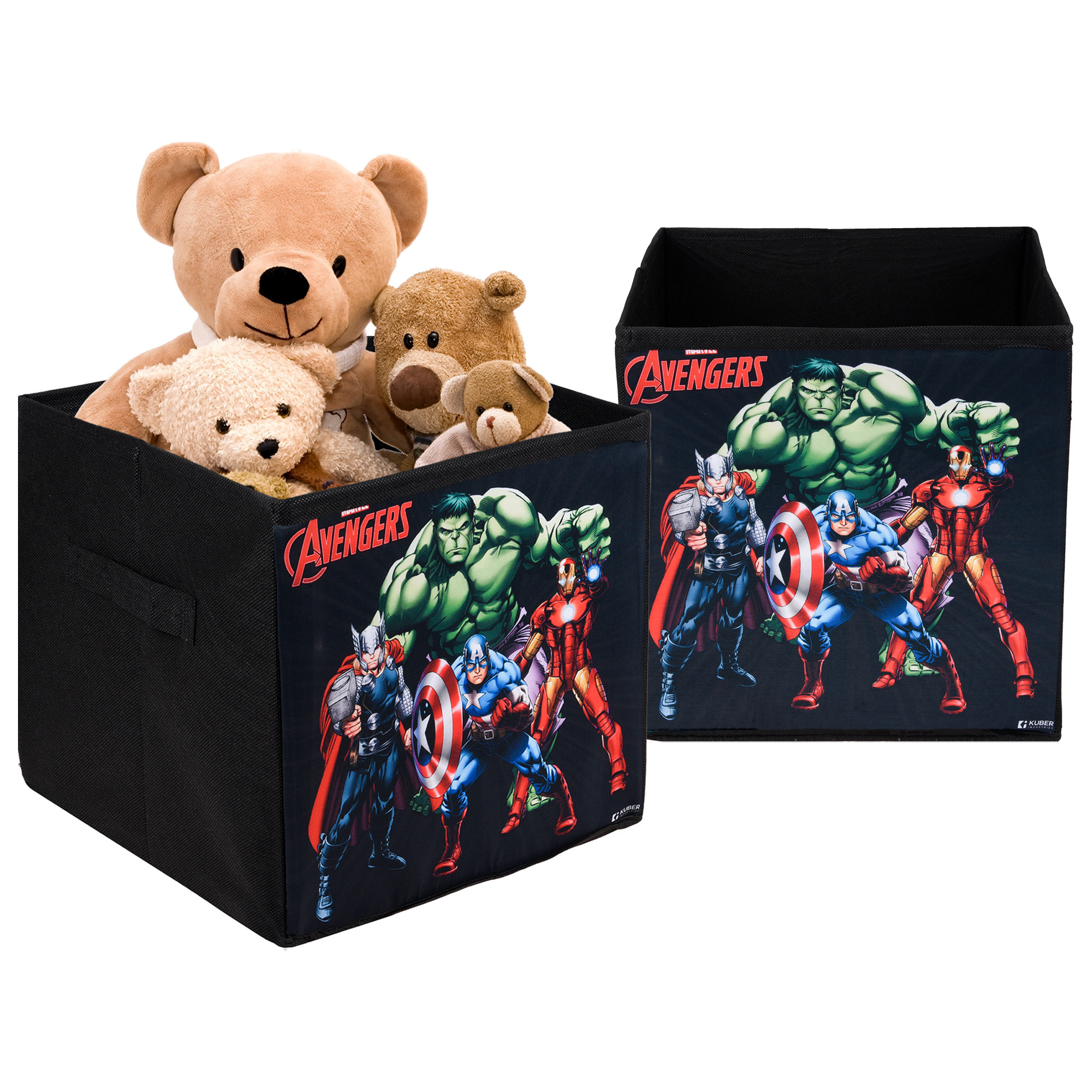 Kuber Industries Storage Box | Square Toy Storage Box | Wardrobe Organizer for Clothes-Books-Toys-Stationary | Drawer Organizer Box with Handle | Marvel Avengers | Black