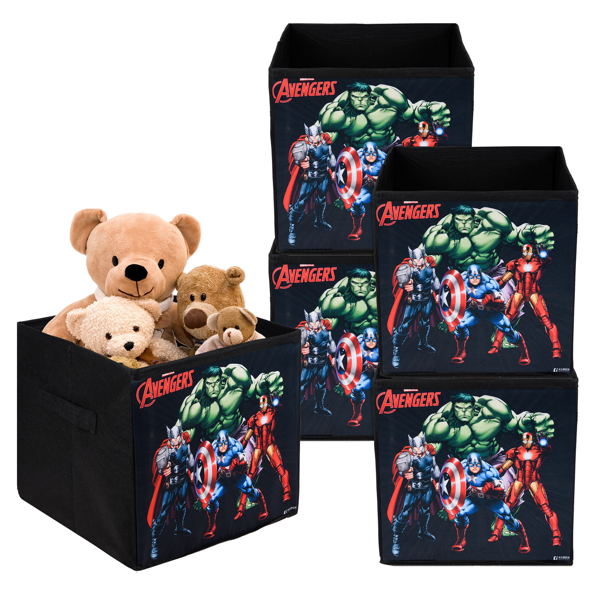 Kuber Industries Storage Box | Square Toy Storage Box | Wardrobe Organizer for Clothes-Books-Toys-Stationary | Drawer Organizer Box with Handle | Marvel Avengers | Black