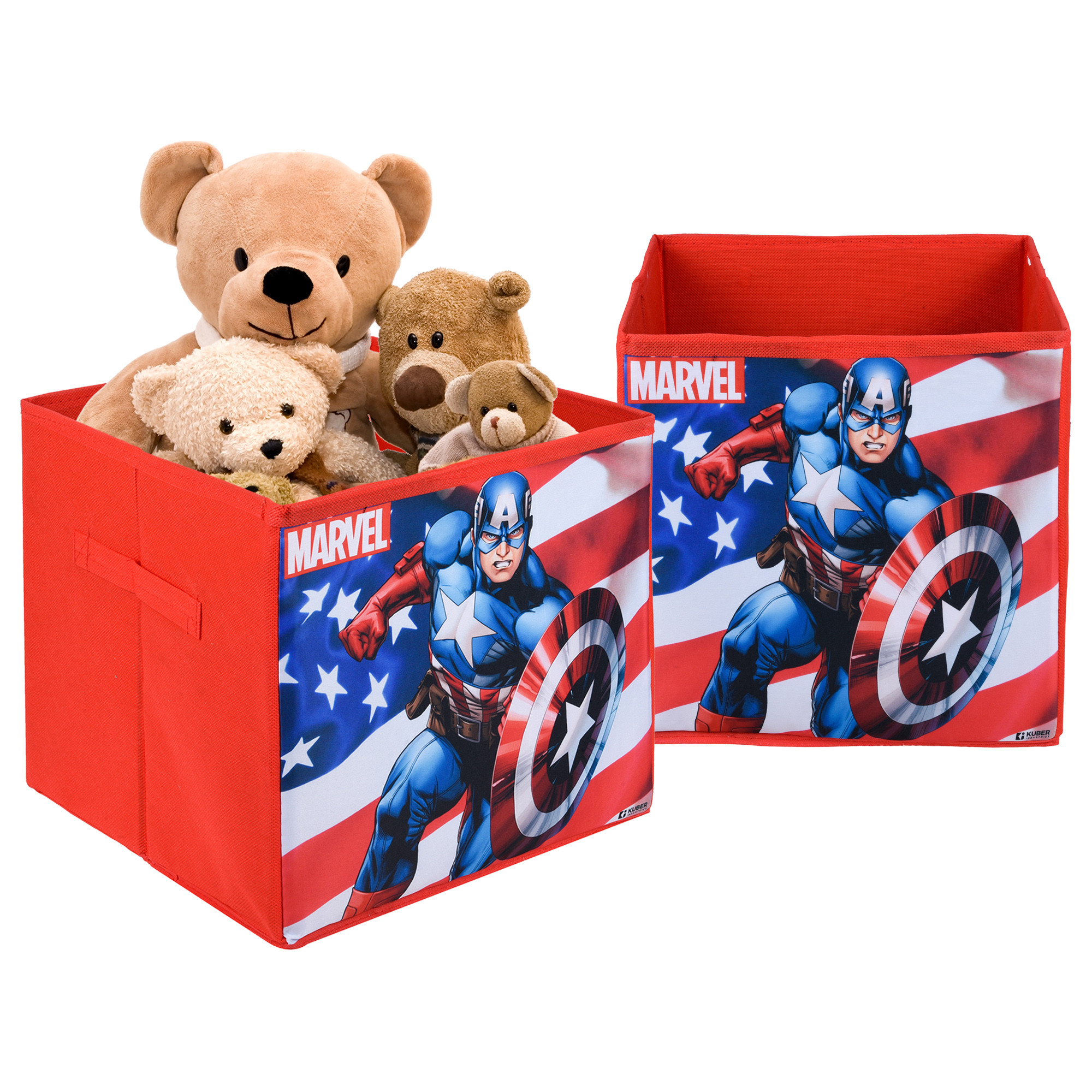 Kuber Industries Storage Box | Square Toy Storage Box | Wardrobe Organizer for Clothes-Books-Toys-Stationary | Drawer Organizer Box with Handle | Marvel Captain America | Red