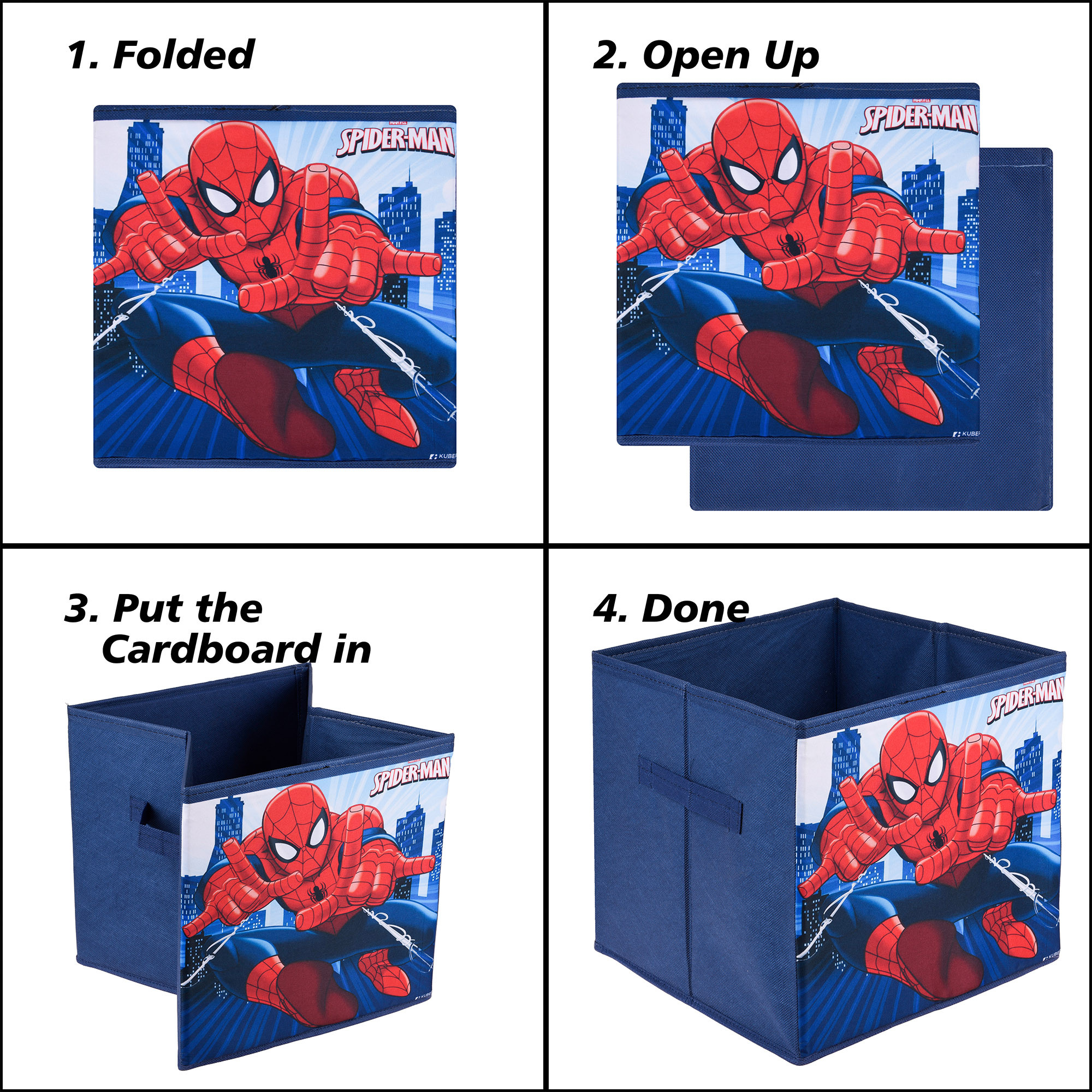 Kuber Industries Storage Box | Square Toy Storage Box | Wardrobe Organizer for Clothes-Books-Toys-Stationary | Drawer Organizer Box with Handle | Marvel Spiderman | Navy Blue