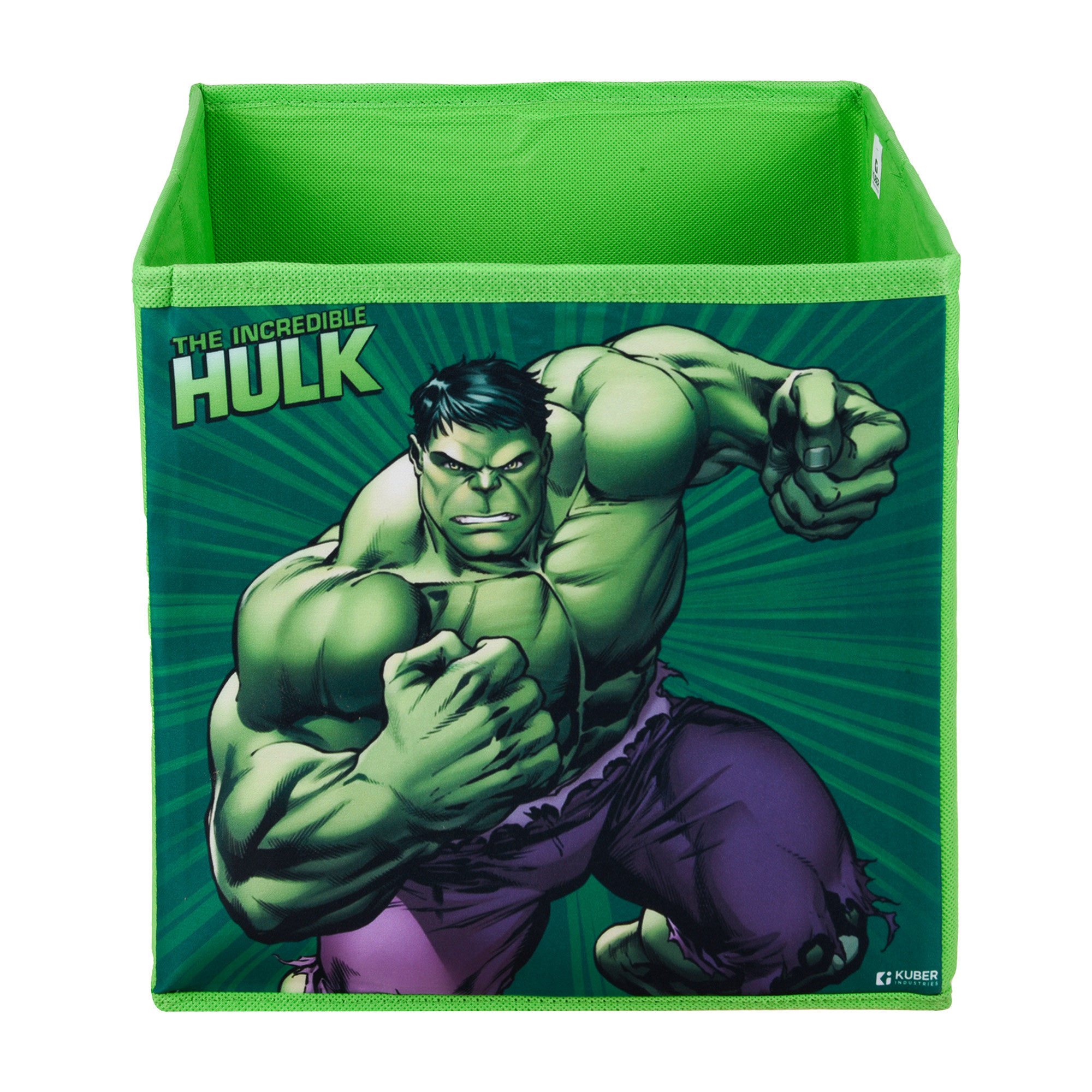 Kuber Industries Storage Box | Square Toy Storage Box | Wardrobe Organizer for Clothes-Books-Toys-Stationary | Drawer Organizer Box with Handle | Marvel Hulk | Green