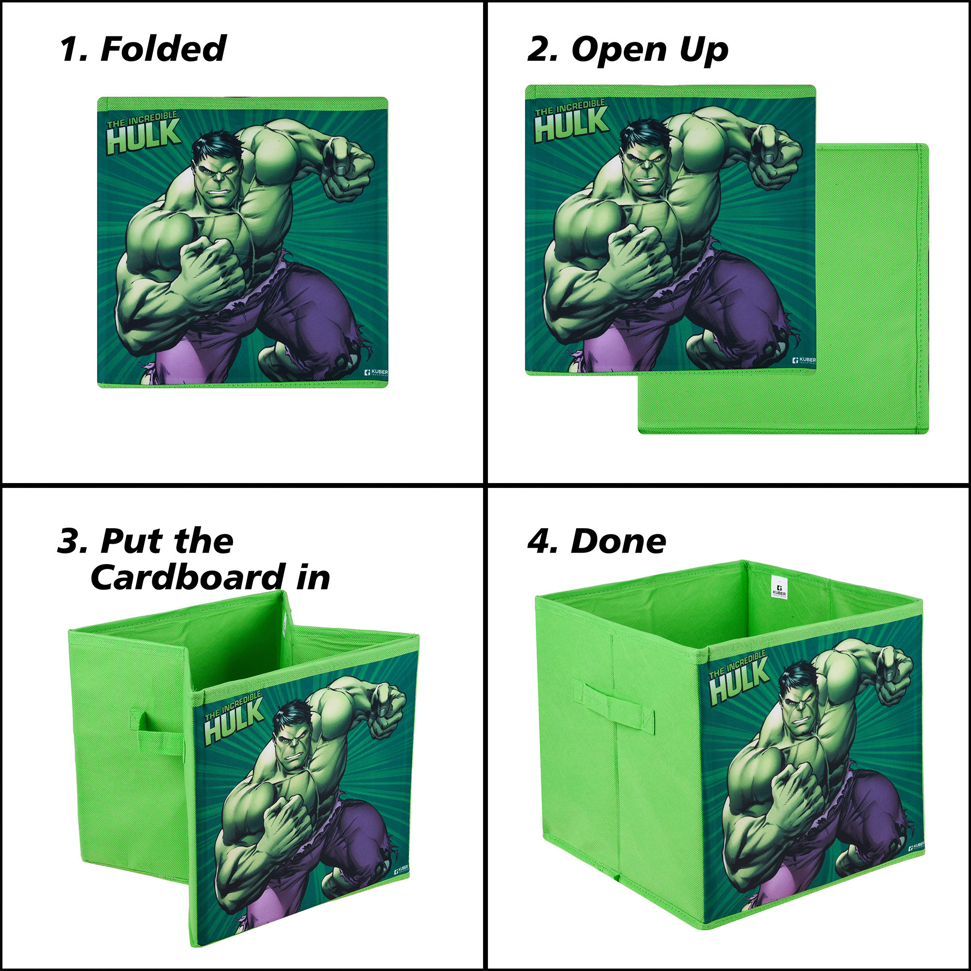 Kuber Industries Storage Box | Square Toy Storage Box | Wardrobe Organizer for Clothes-Books-Toys-Stationary | Drawer Organizer Box with Handle | Marvel Hulk | Green