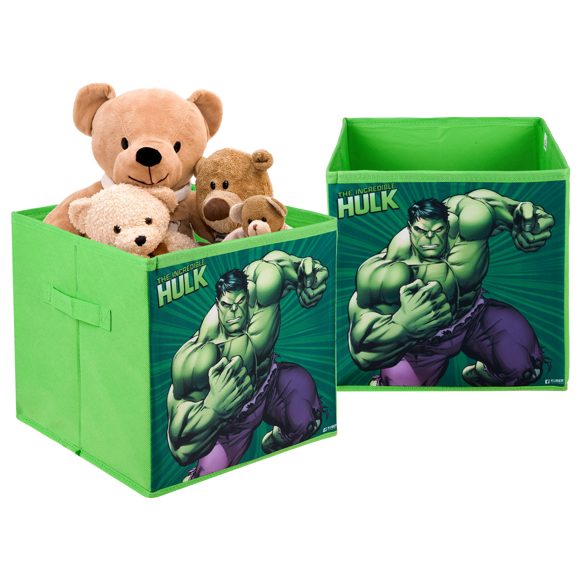 Kuber Industries Storage Box | Square Toy Storage Box | Wardrobe Organizer for Clothes-Books-Toys-Stationary | Drawer Organizer Box with Handle | Marvel Hulk | Green