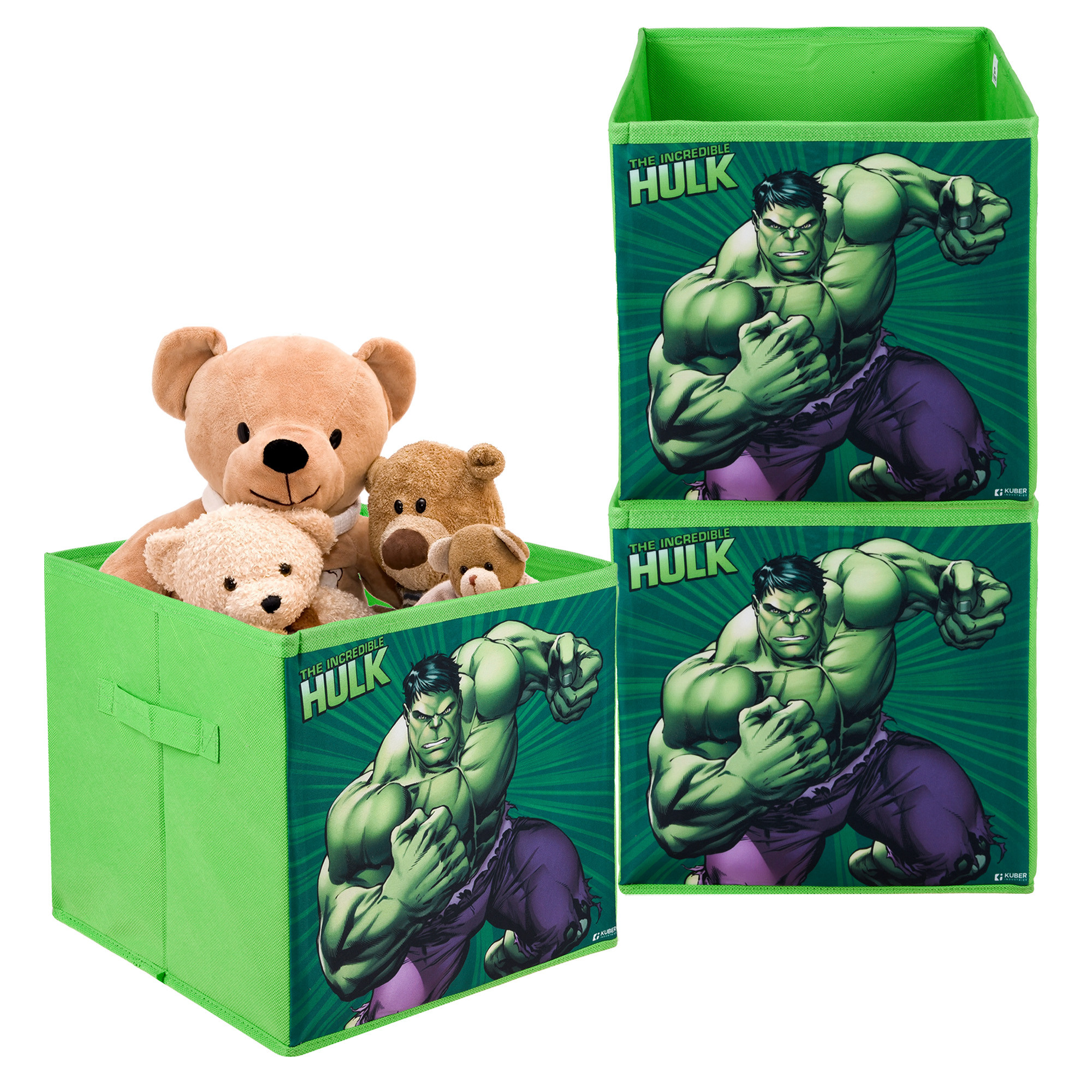 Kuber Industries Storage Box | Square Toy Storage Box | Wardrobe Organizer for Clothes-Books-Toys-Stationary | Drawer Organizer Box with Handle | Marvel Hulk | Green