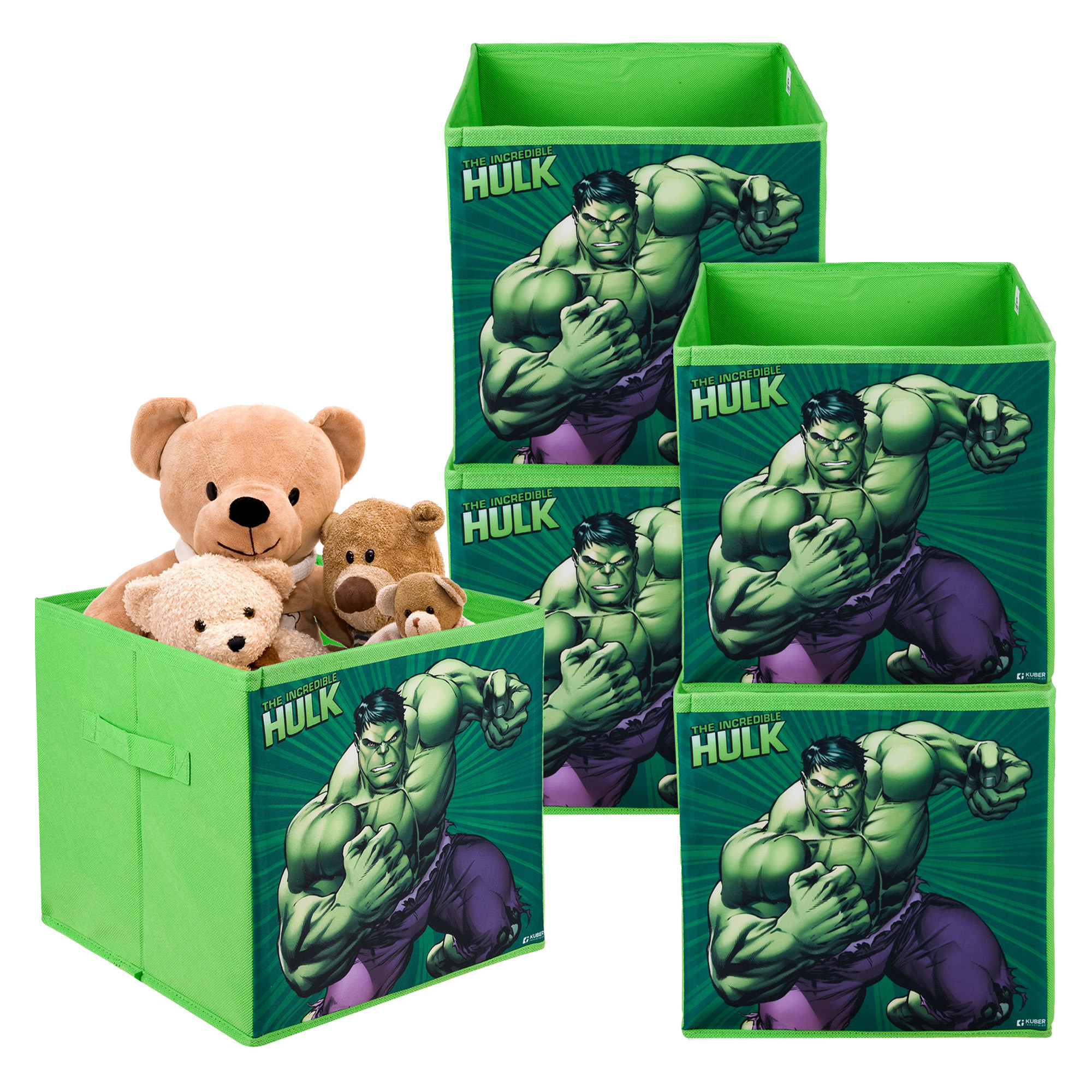 Kuber Industries Storage Box | Square Toy Storage Box | Wardrobe Organizer for Clothes-Books-Toys-Stationary | Drawer Organizer Box with Handle | Marvel Hulk | Green