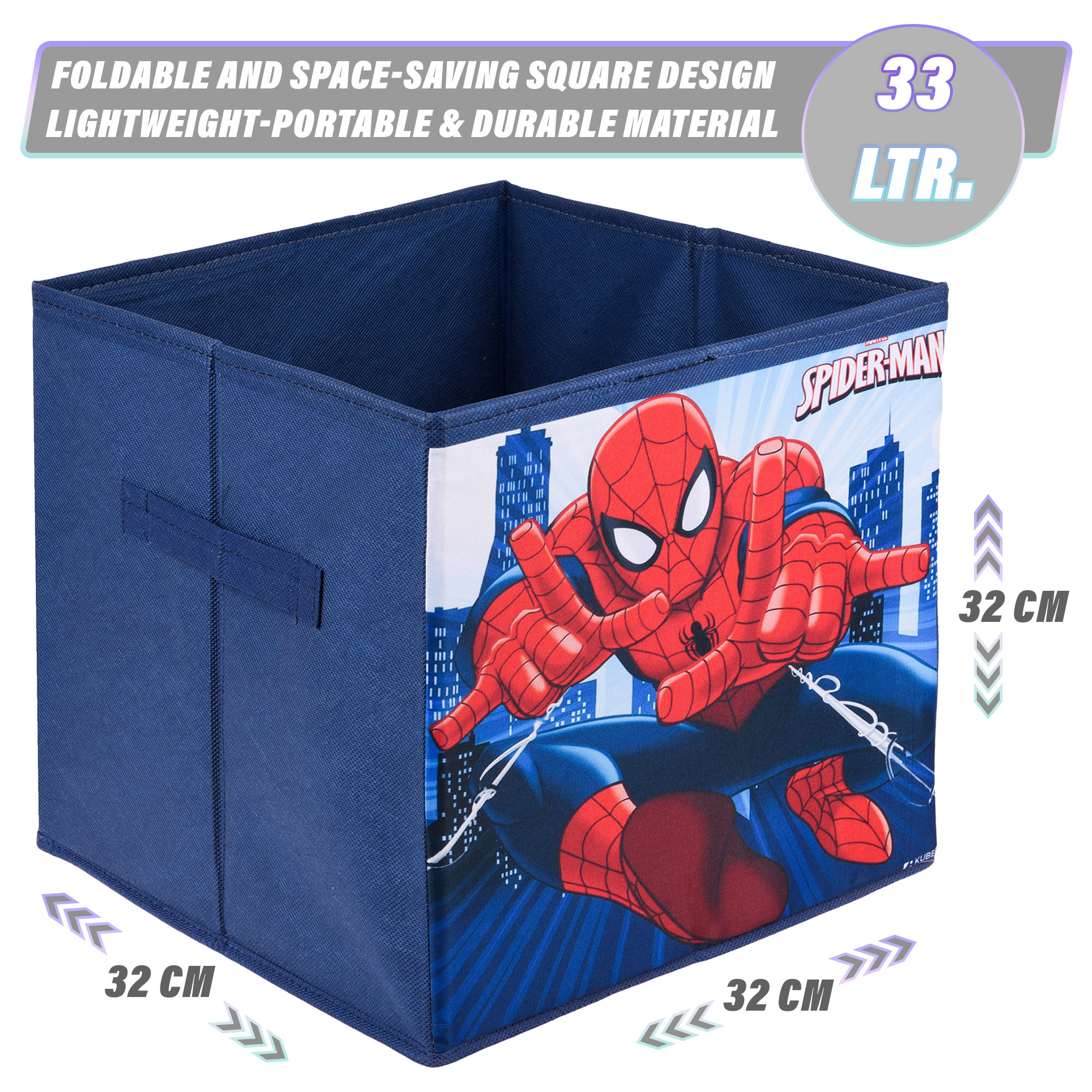 Kuber Industries Storage Box | Square Toy Storage Box | Wardrobe Organizer for Clothes-Books-Toys-Stationary | Drawer Organizer Box with Handle | Marvel-Print | Navy Blue