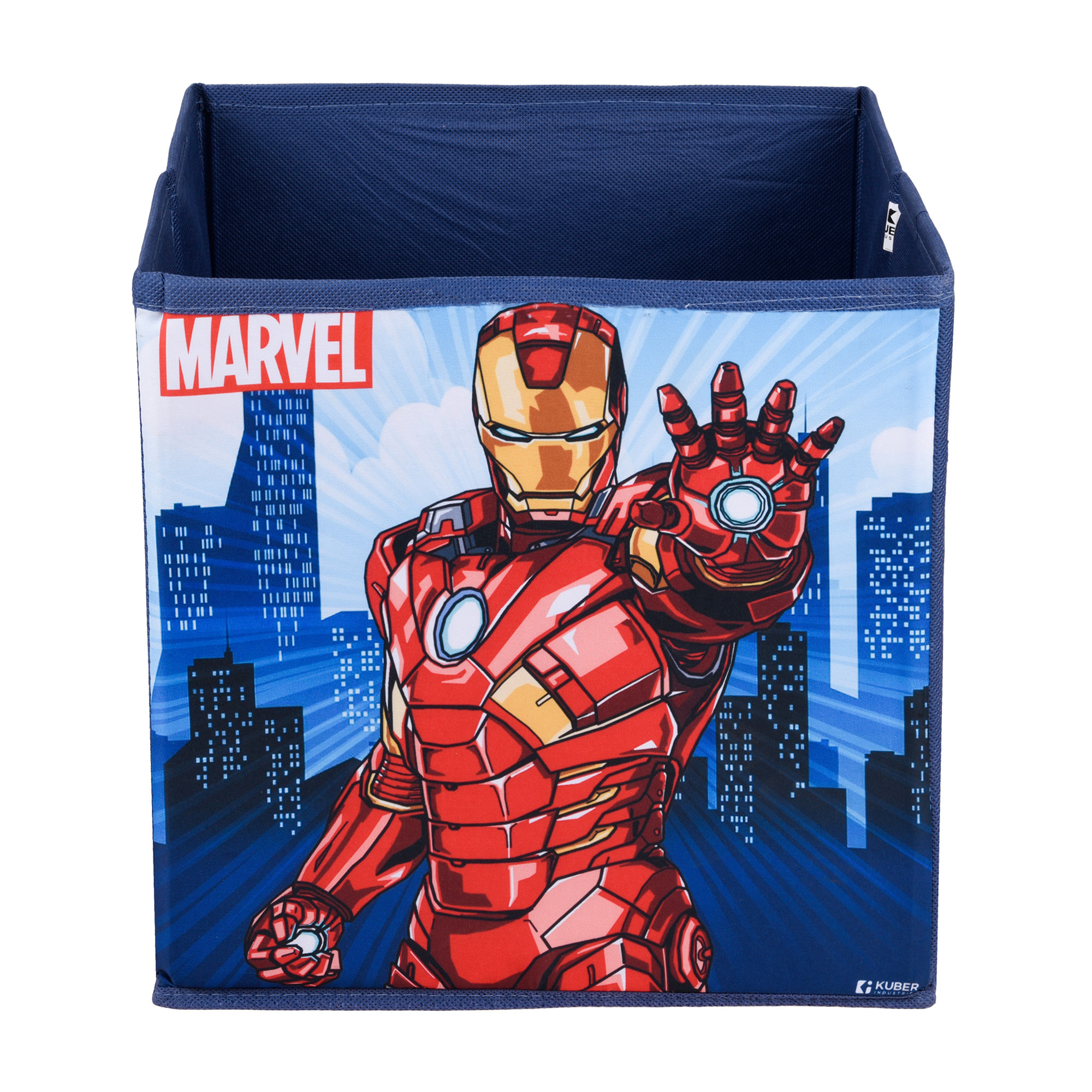 Kuber Industries Storage Box | Square Toy Storage Box | Wardrobe Organizer for Clothes-Books-Toys-Stationary | Drawer Organizer Box with Handle | Marvel-Print | Navy Blue & Green