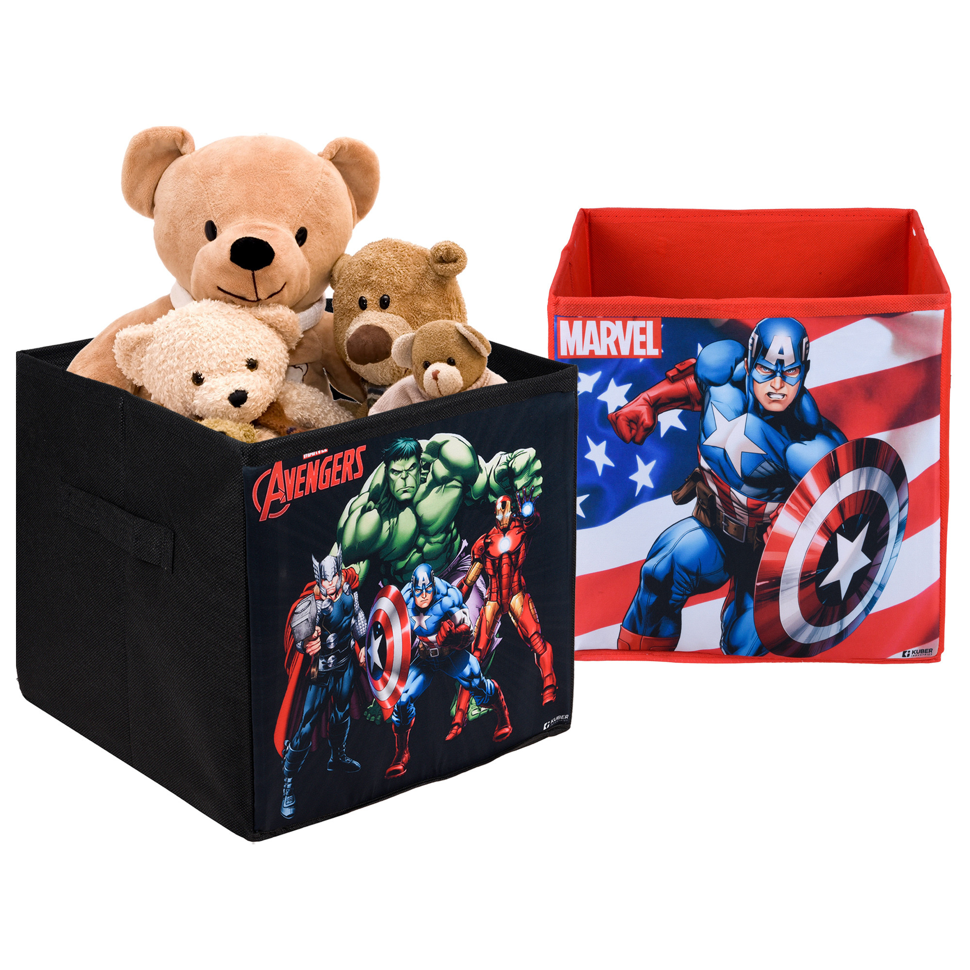 Kuber Industries Storage Box | Square Toy Storage Box | Wardrobe Organizer for Clothes-Books-Toys-Stationary | Drawer Organizer Box with Handle | Marvel-Print | Black & Red