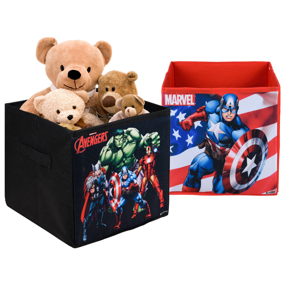 Kuber Industries Storage Box | Square Toy Storage Box | Wardrobe Organizer for Clothes-Books-Toys-Stationary | Drawer Organizer Box with Handle | Marvel-Print | Black &amp; Red