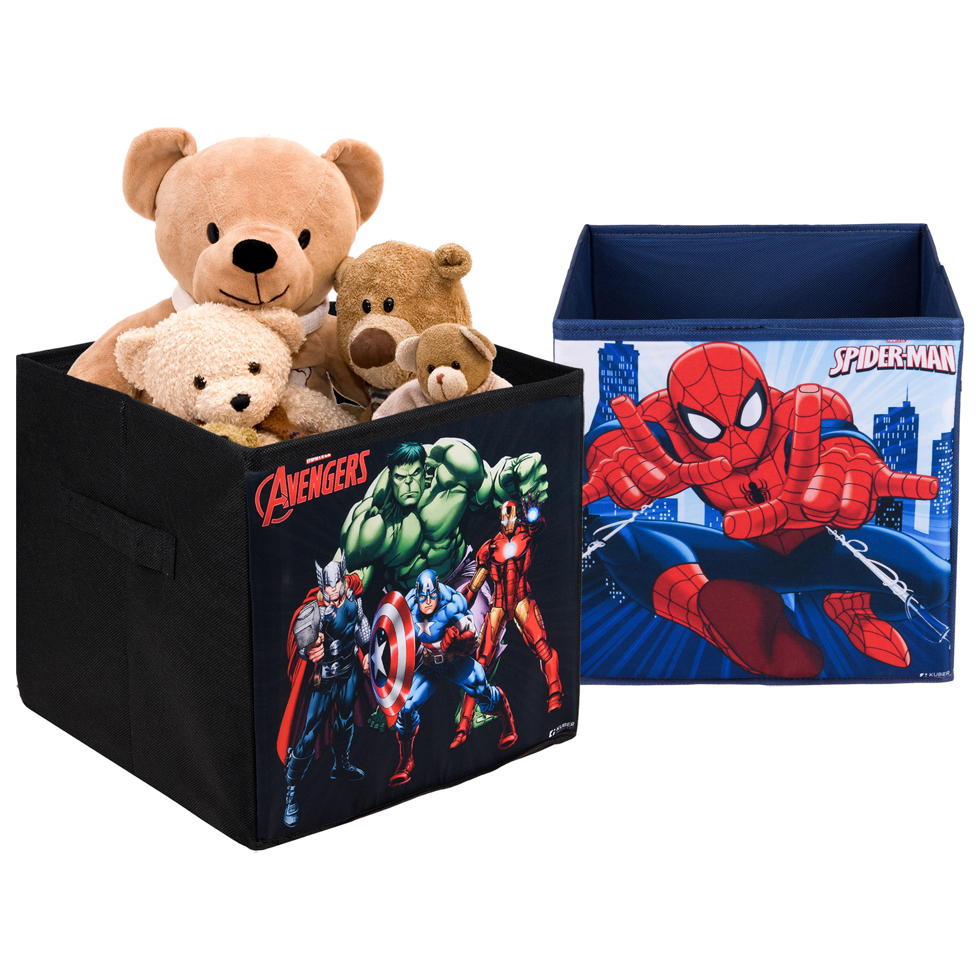Kuber Industries Storage Box | Square Toy Storage Box | Wardrobe Organizer for Clothes-Books-Toys-Stationary | Drawer Organizer Box with Handle | Marvel-Print | Black & Navy Blue