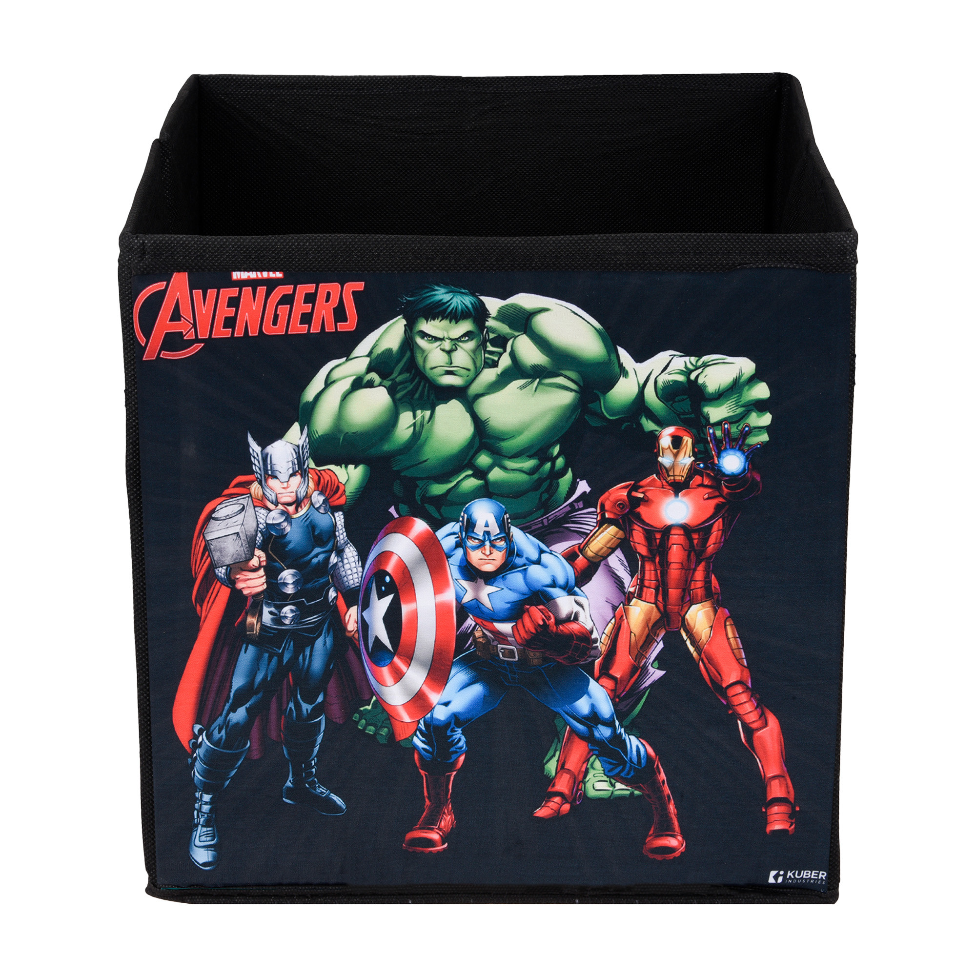 Kuber Industries Storage Box | Square Toy Storage Box | Wardrobe Organizer for Clothes-Books-Toys-Stationary | Drawer Organizer Box with Handle | Marvel-Print | Black & Green