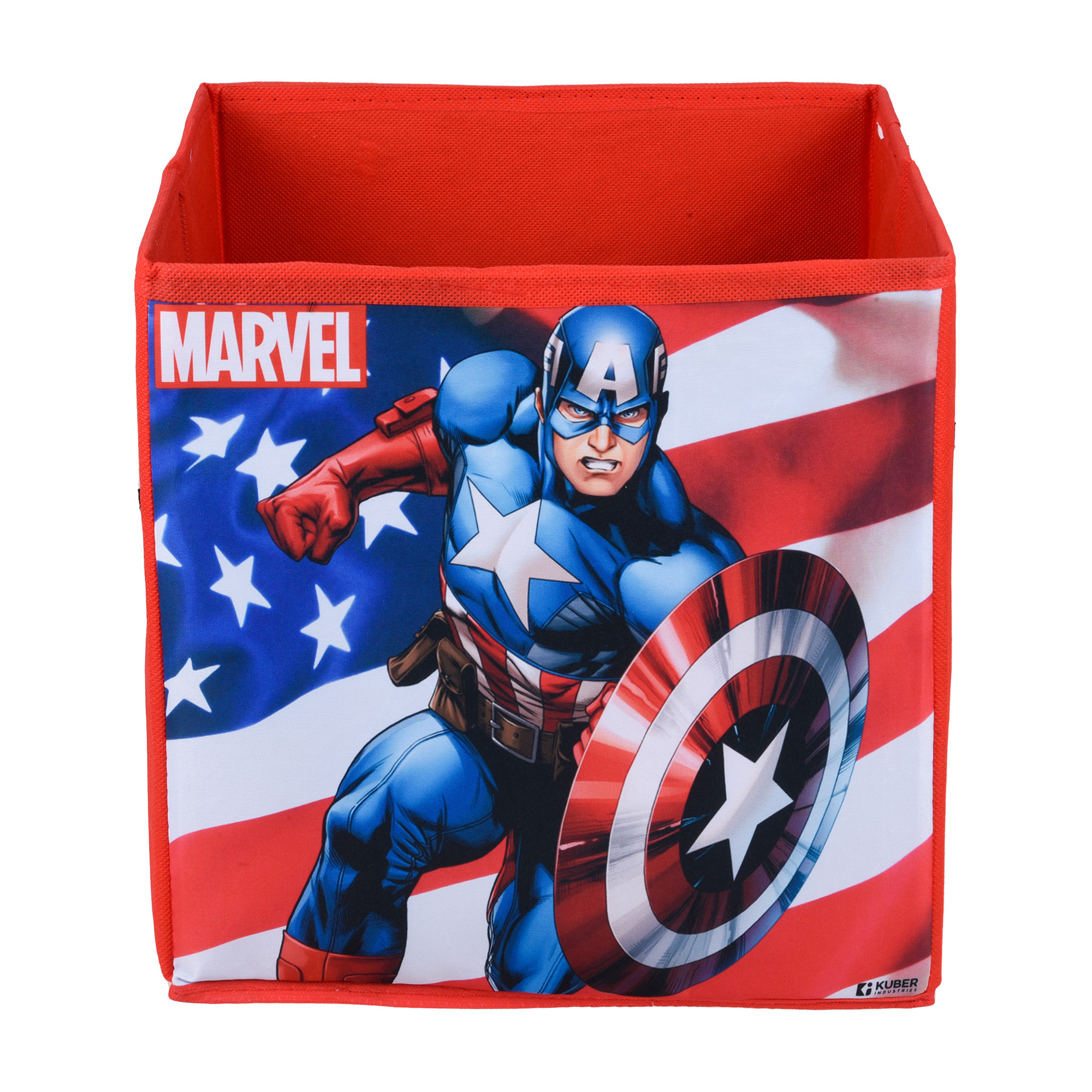 Kuber Industries Storage Box | Square Toy Storage Box | Wardrobe Organizer for Clothes-Books-Toys-Stationary | Drawer Organizer Box with Handle | Marvel-Print | Red & Navy Blue