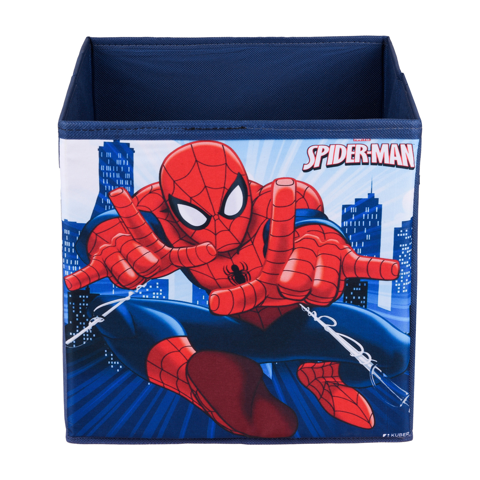 Kuber Industries Storage Box | Square Toy Storage Box | Wardrobe Organizer for Clothes-Books-Toys-Stationary | Drawer Organizer Box with Handle | Marvel-Print | Navy Blue & Green