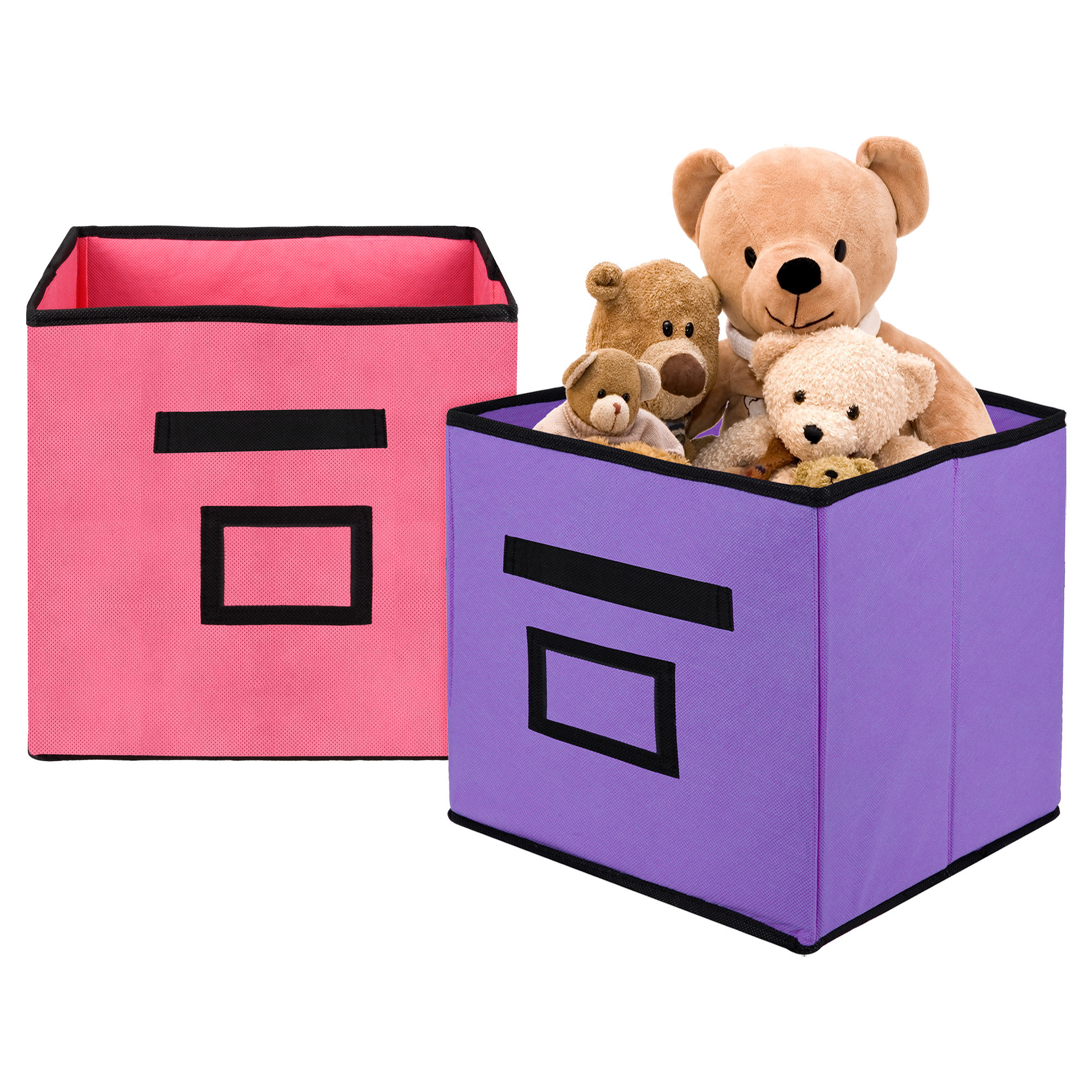 Kuber Industries Storage Box | Square Toy Storage Box | Wardrobe Organizer for Clothes-Books-Toys-Stationary | Drawer Organizer Box with Handle & Name Pocket | Purple & Pink