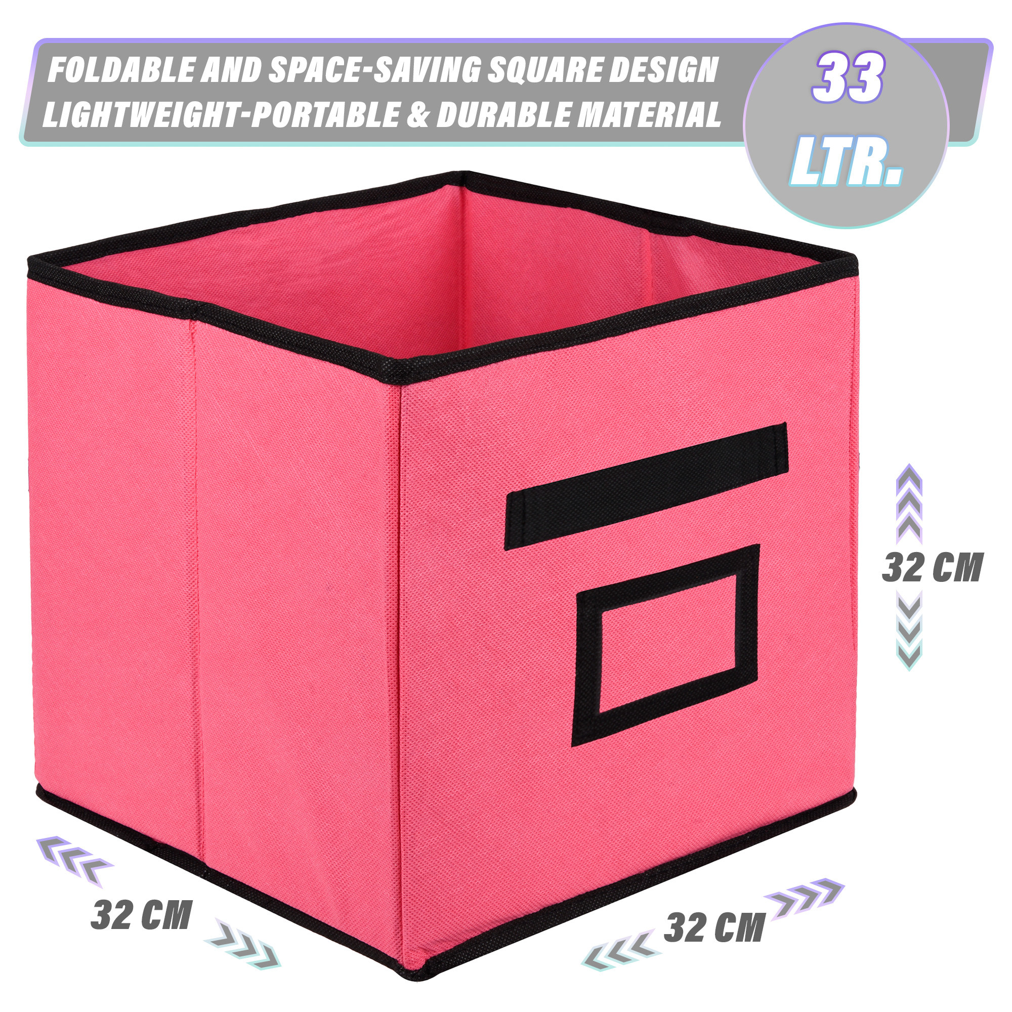 Kuber Industries Storage Box | Square Toy Storage Box | Wardrobe Organizer for Clothes-Books-Toys-Stationary | Drawer Organizer Box with Handle & Name Pocket | Purple & Pink