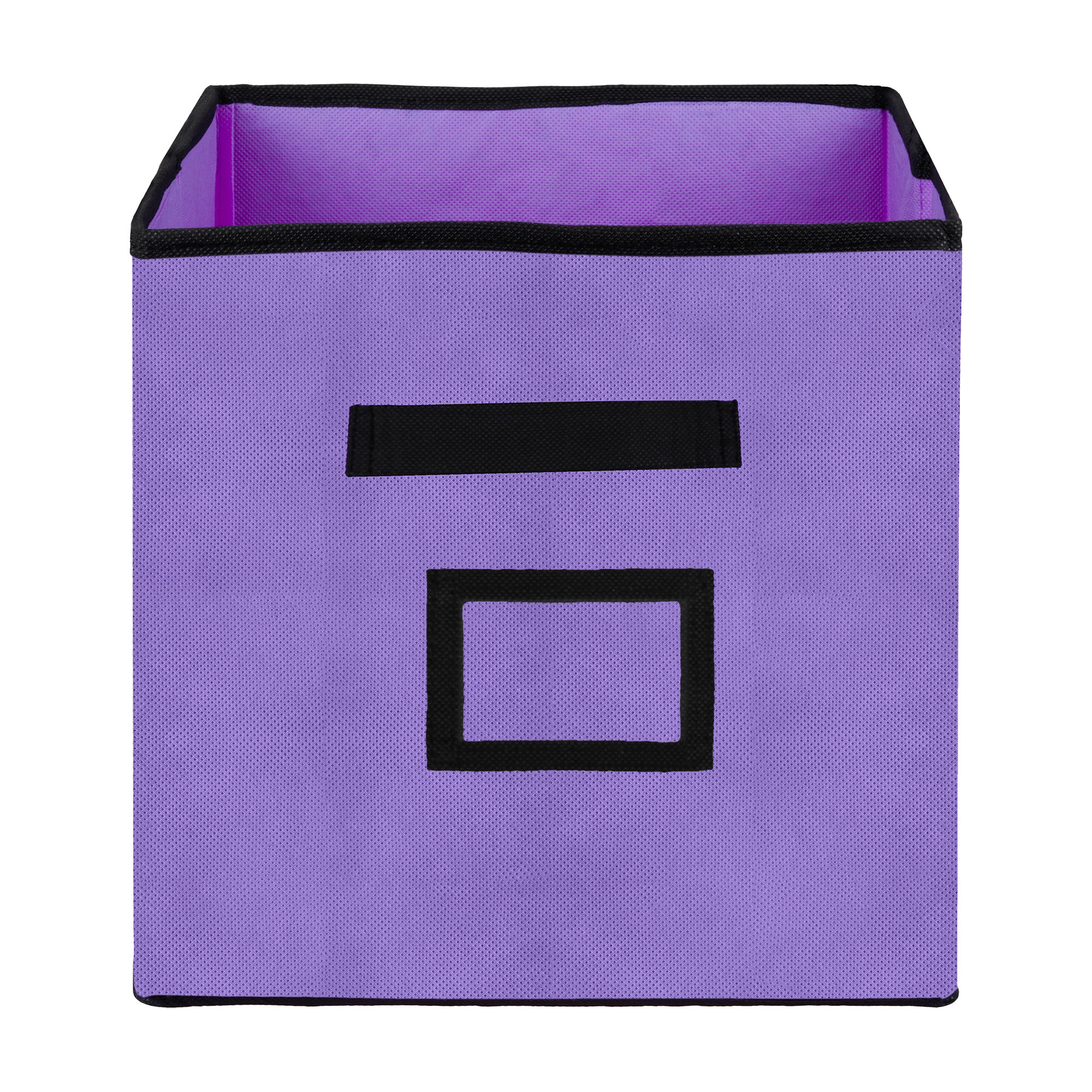 Kuber Industries Storage Box | Square Toy Storage Box | Wardrobe Organizer for Clothes-Books-Toys-Stationary | Drawer Organizer Box with Handle & Name Pocket | Purple & Black