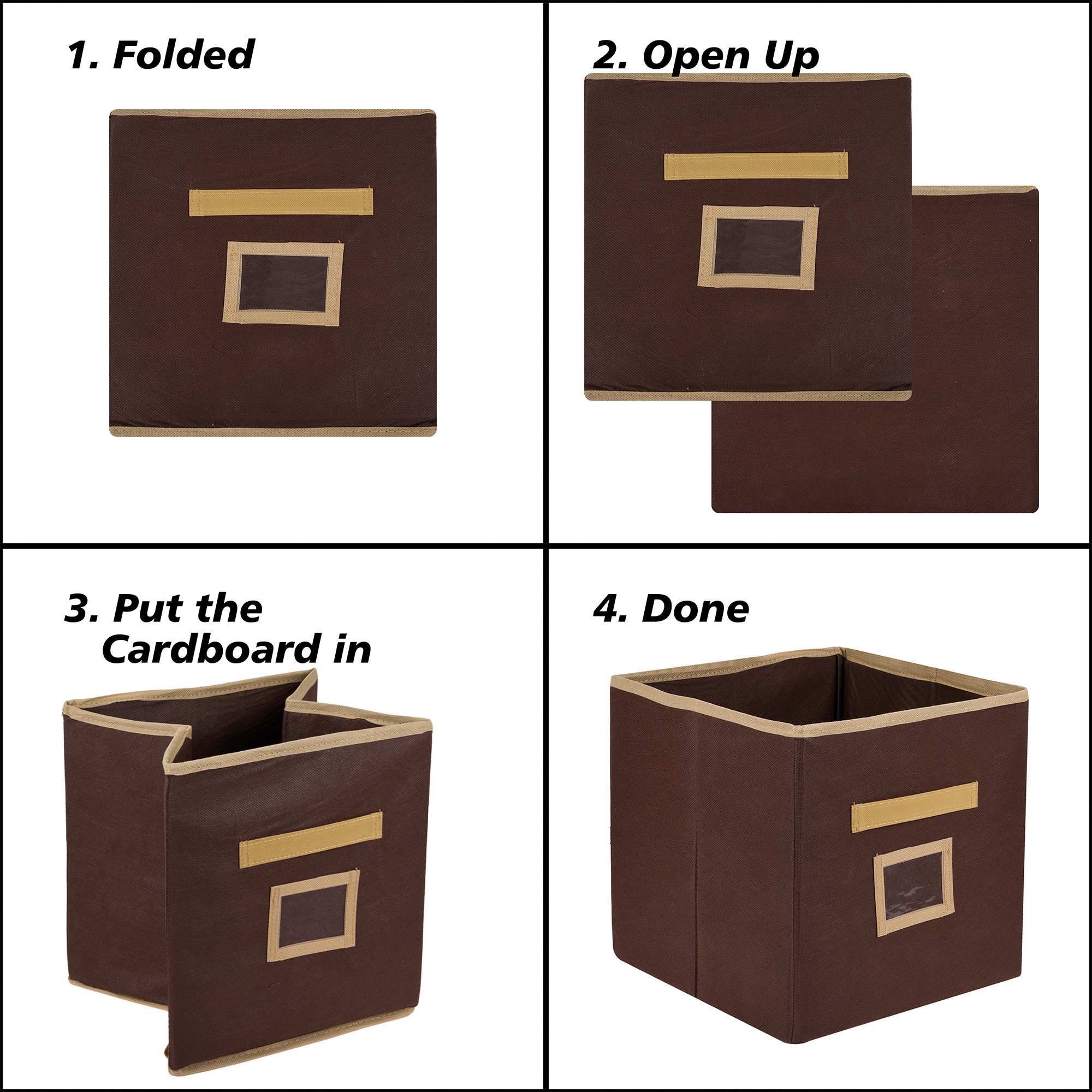 Kuber Industries Storage Box | Square Toy Storage Box | Wardrobe Organizer for Clothes-Books-Toys-Stationary | Drawer Organizer Box with Handle & Name Pocket | Purple & Brown