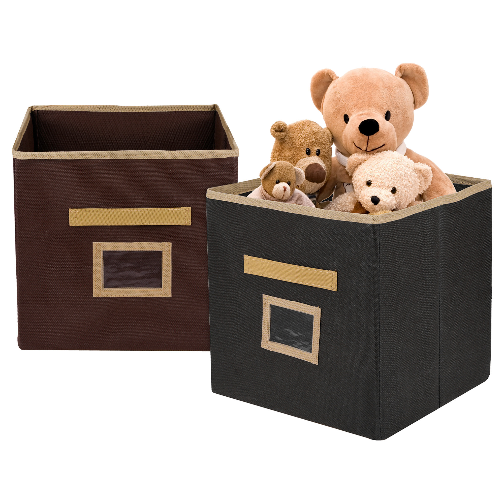 Kuber Industries Storage Box | Square Toy Storage Box | Wardrobe Organizer for Clothes-Books-Toys-Stationary | Drawer Organizer Box with Handle & Name Pocket | Black & Brown