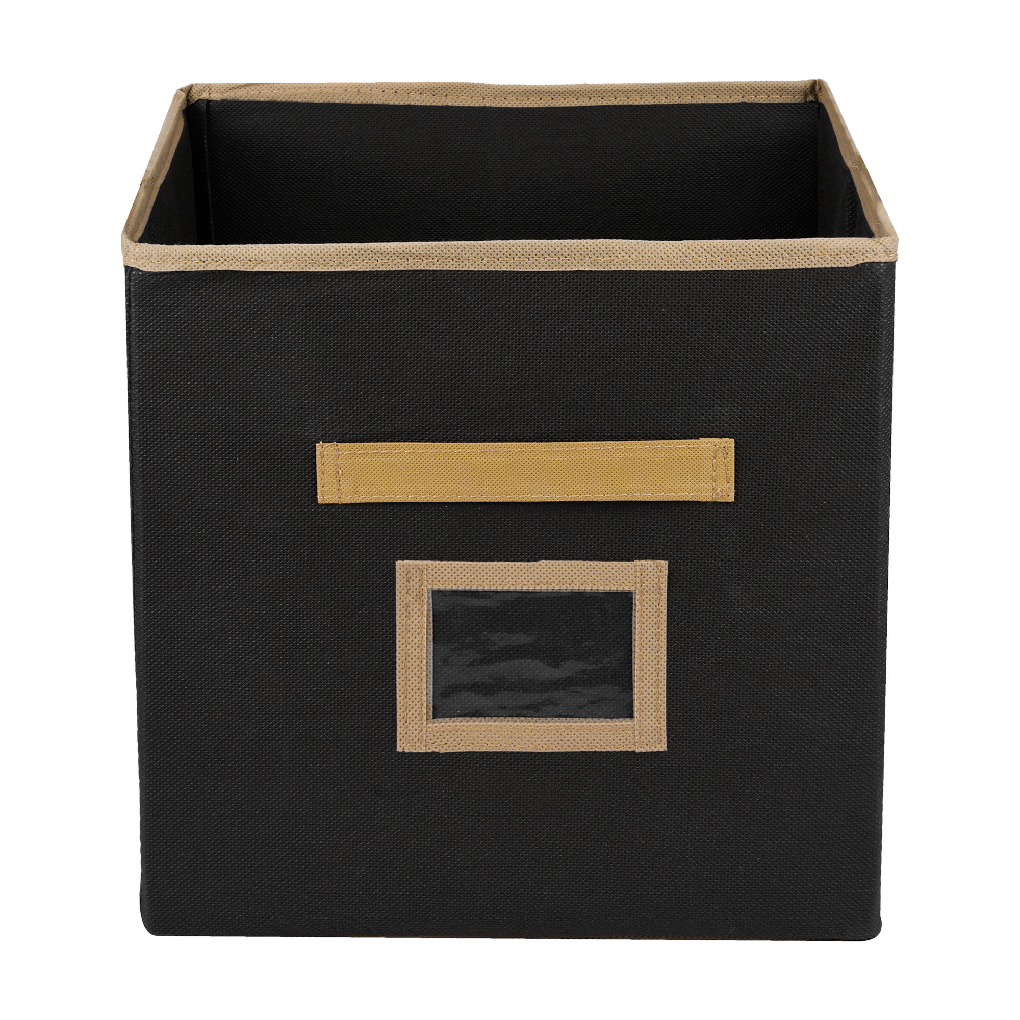 Kuber Industries Storage Box | Square Toy Storage Box | Wardrobe Organizer for Clothes-Books-Toys-Stationary | Drawer Organizer Box with Handle & Name Pocket | Black & Brown