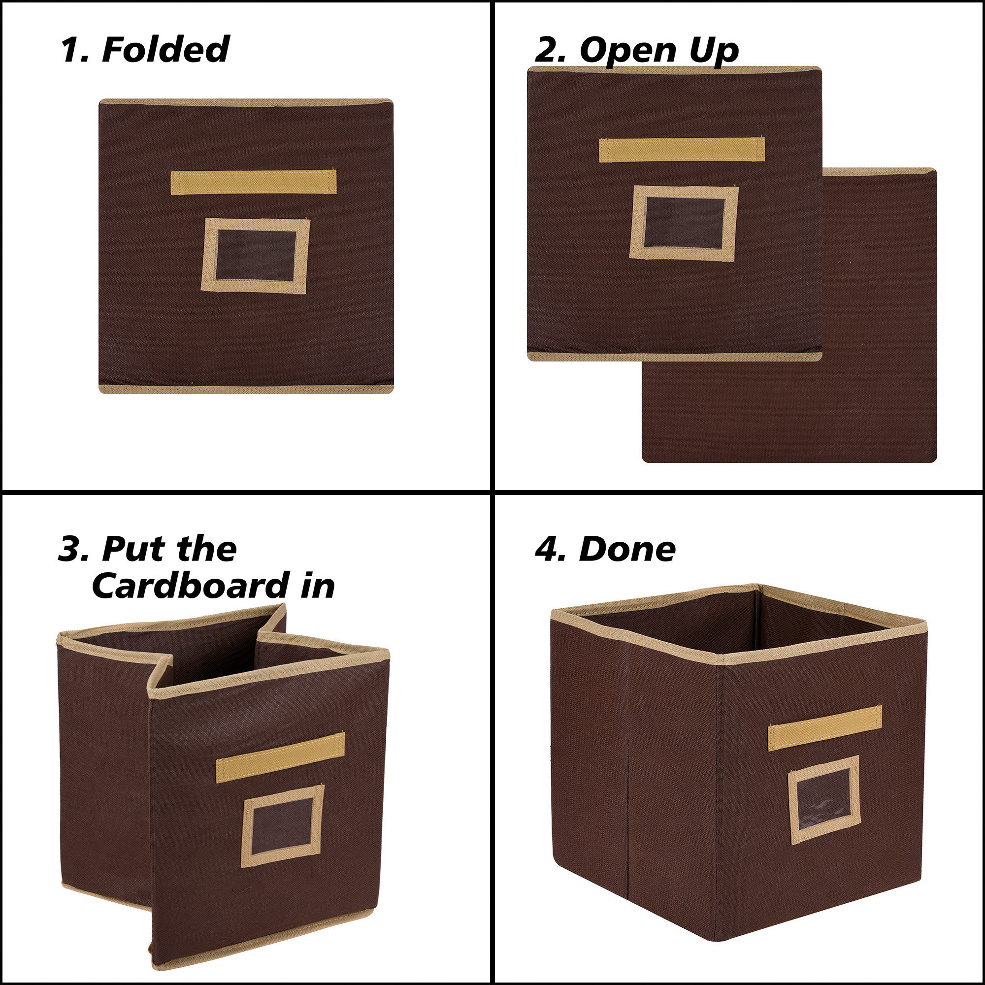 Kuber Industries Storage Box | Square Toy Storage Box | Wardrobe Organizer for Clothes-Books-Toys-Stationary | Drawer Organizer Box with Handle & Name Pocket | Black & Brown