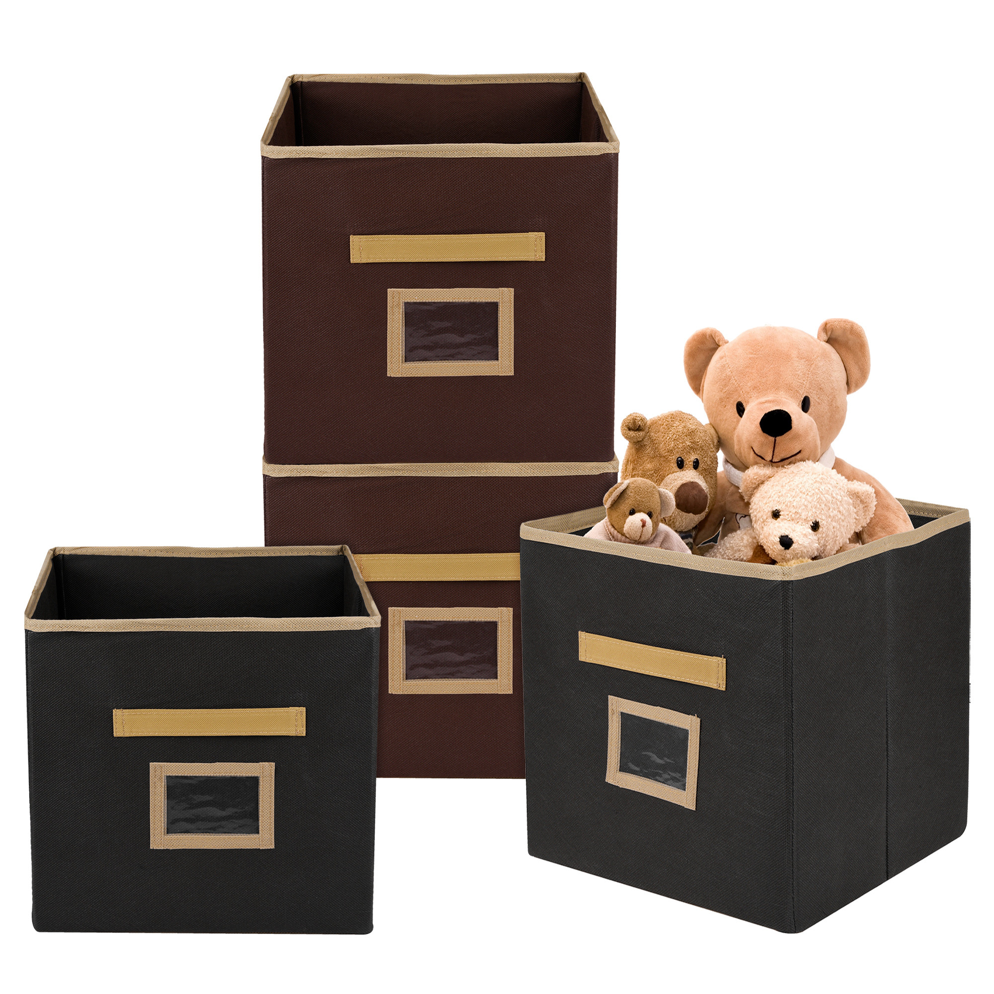 Kuber Industries Storage Box | Square Toy Storage Box | Wardrobe Organizer for Clothes-Books-Toys-Stationary | Drawer Organizer Box with Handle & Name Pocket | Black & Brown