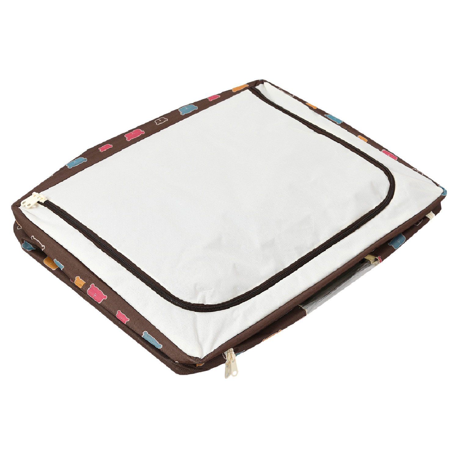 Kuber Industries Storage Box | Steel Frame Living Box | Storage Organizer For Clothes | Saree Cover for Woman | Teddy Print Cloth Organizer | 66 Liter | Brown
