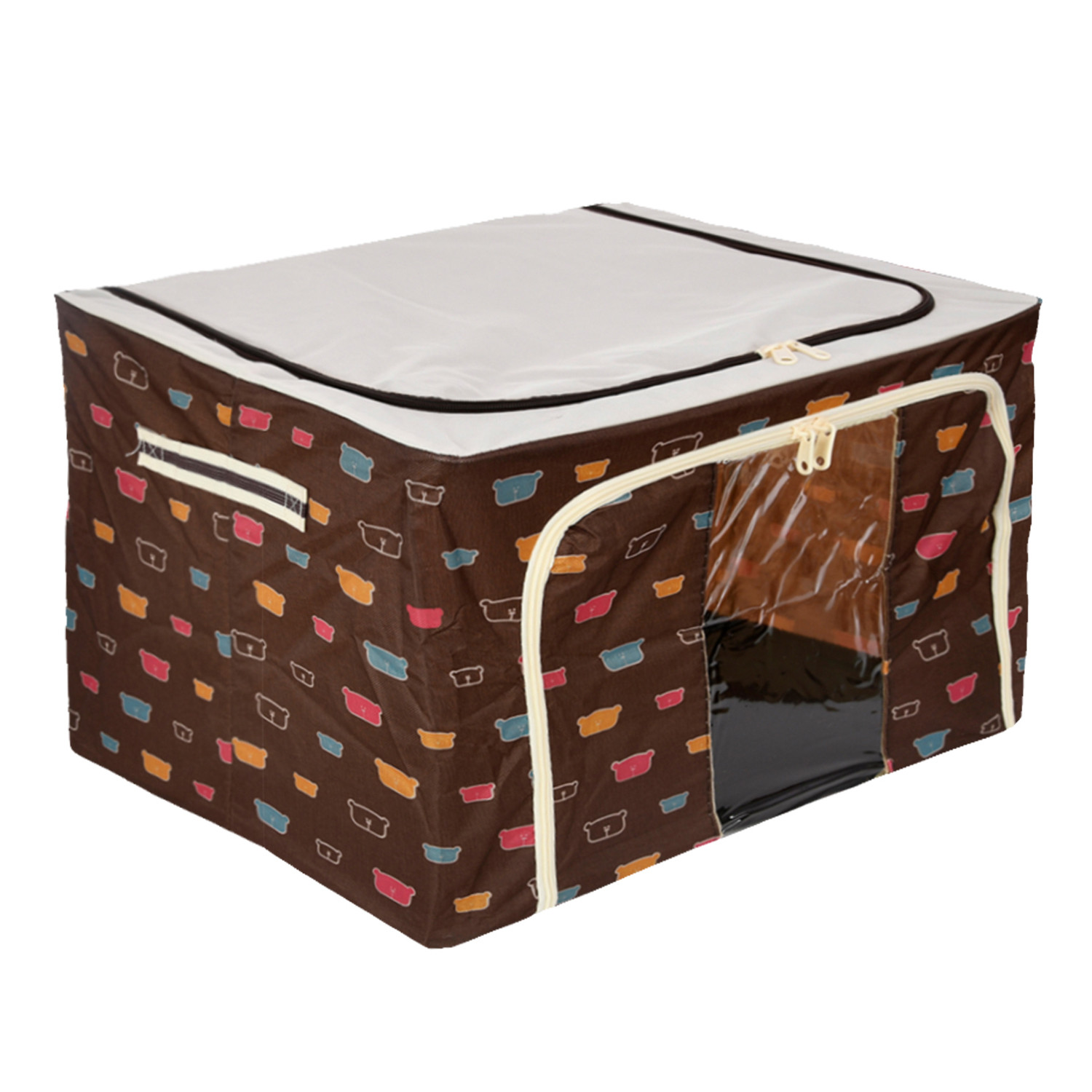 Kuber Industries Storage Box  Steel Frame Living Storage Box  Storage Organizer For Clothes  Saree Cover for Woman  Teddy Print Cloth Storage Organizer  66 Liter  Brown